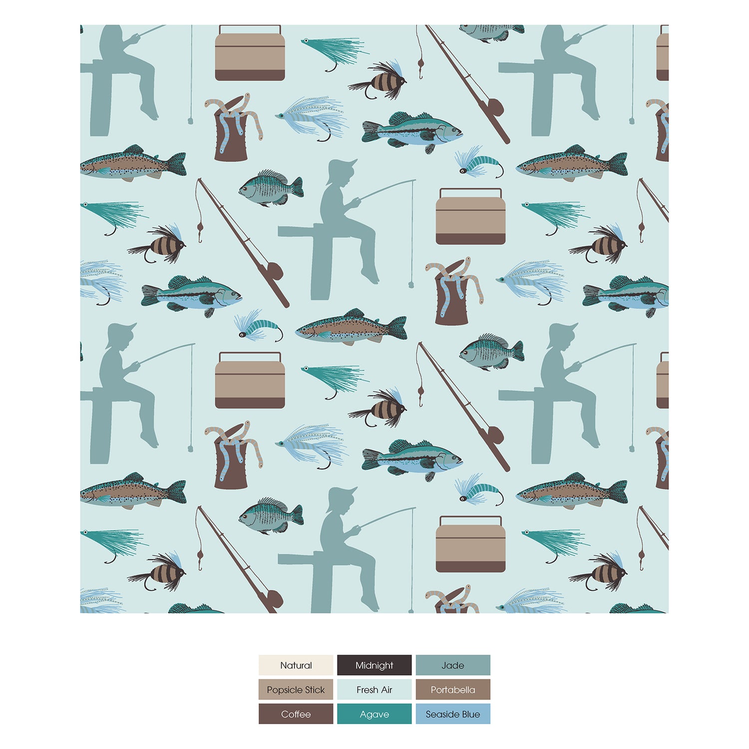 Print Short Sleeve Henley Pajama Set in Fresh Air Fishing (323101)
