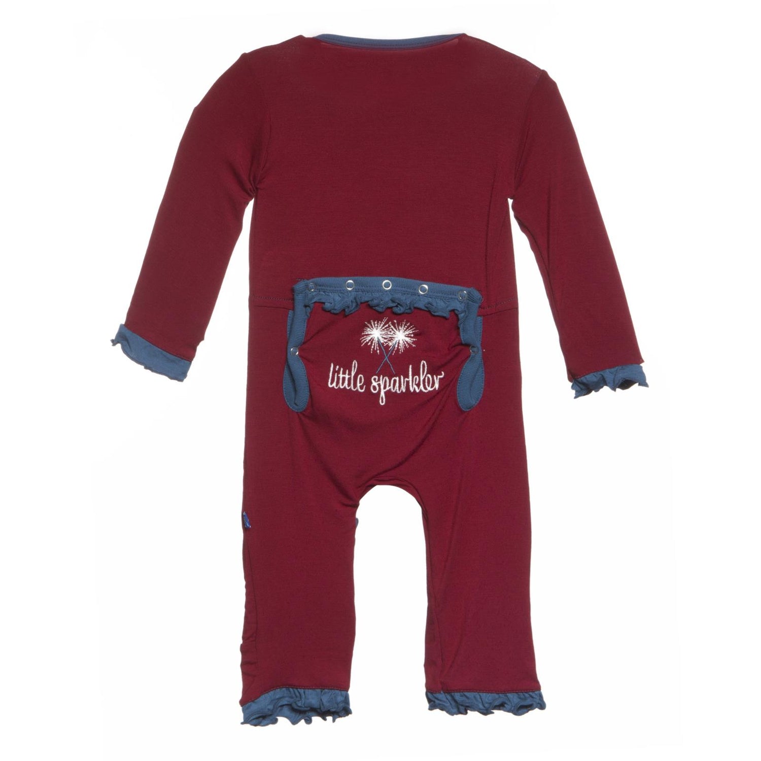 Holiday Applique Ruffle Coverall in Little Sparkler