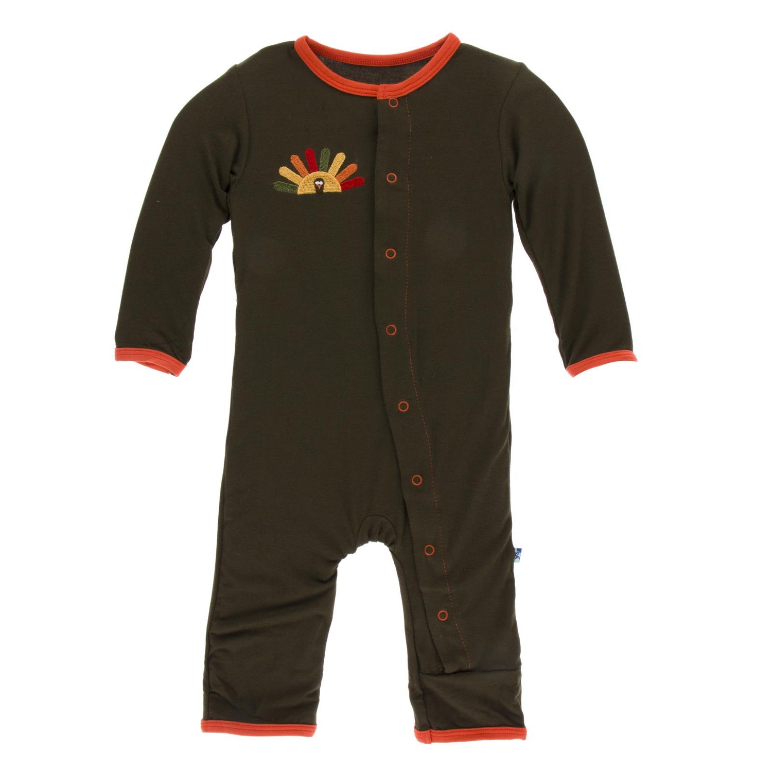 Holiday Applique Coverall in Bark Turkey with Frisbee Trim (199827)