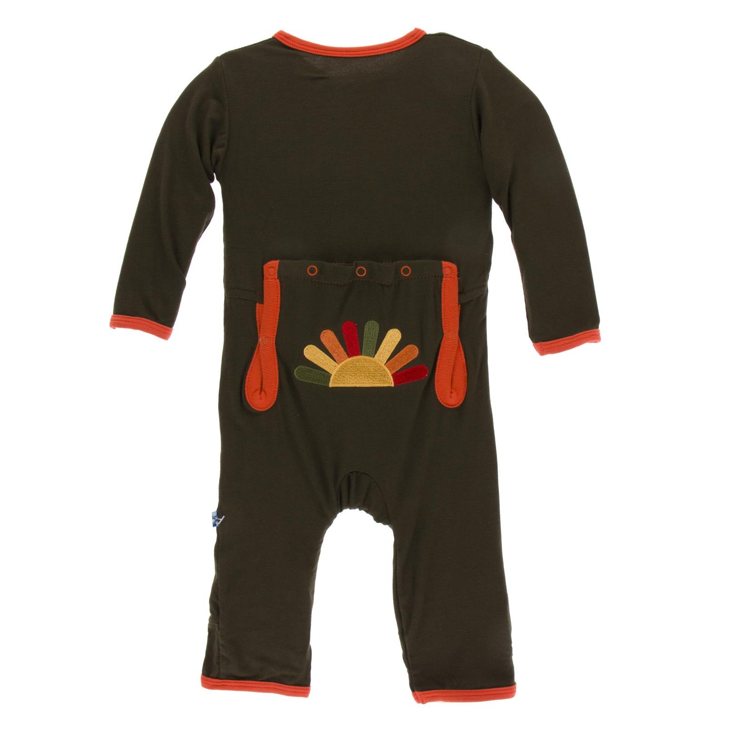 Holiday Applique Coverall in Bark Turkey with Frisbee Trim (200097)