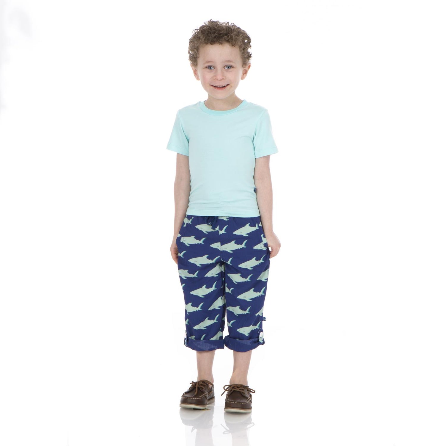 Print Woven Roll Up Pants in Flag Blue Sharky (228469)