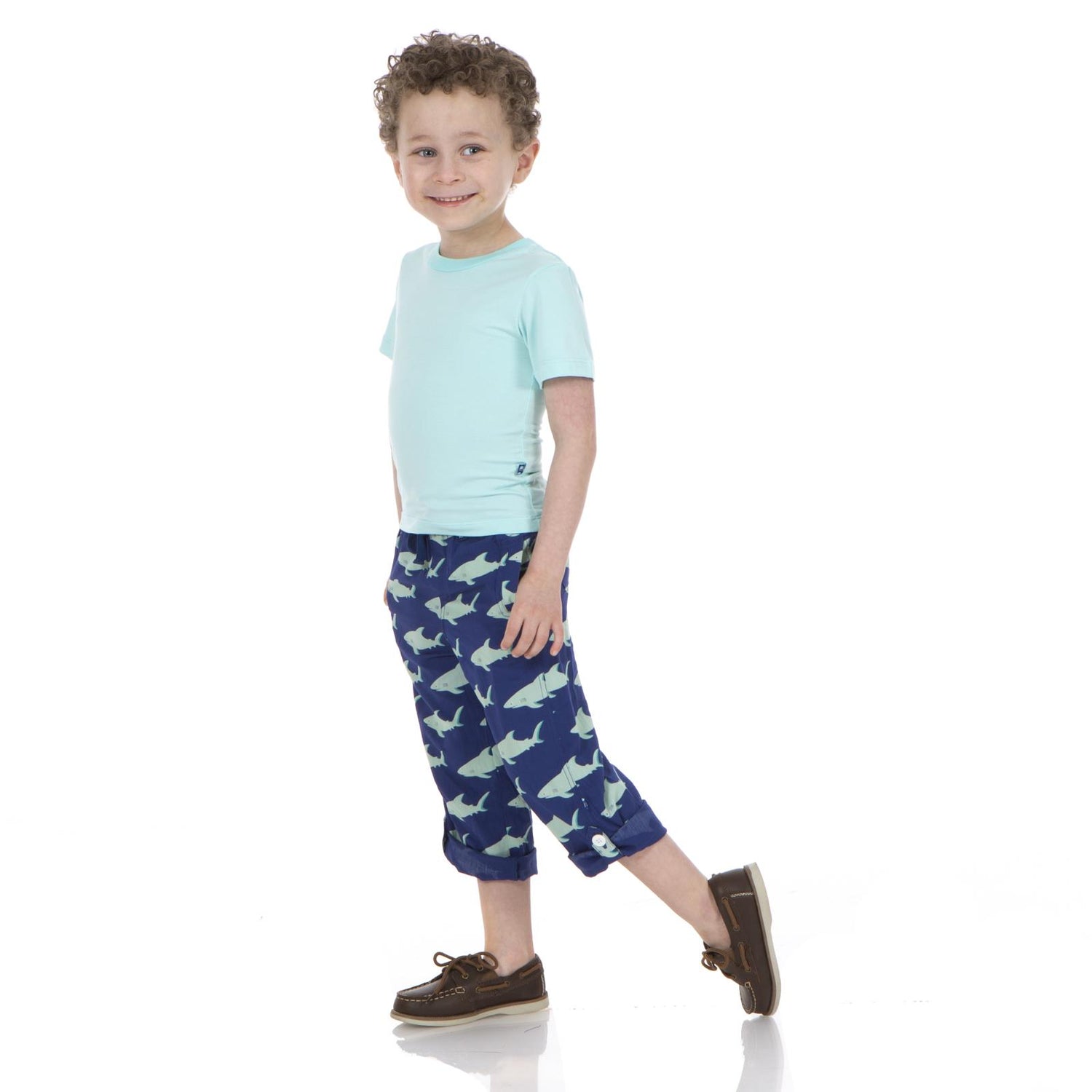 Print Woven Roll Up Pants in Flag Blue Sharky (228480)