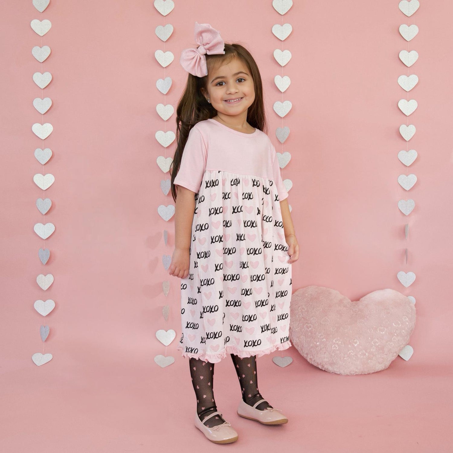 Print Short Sleeve Swing Dress in Shrinking Violet XOXO (359857)