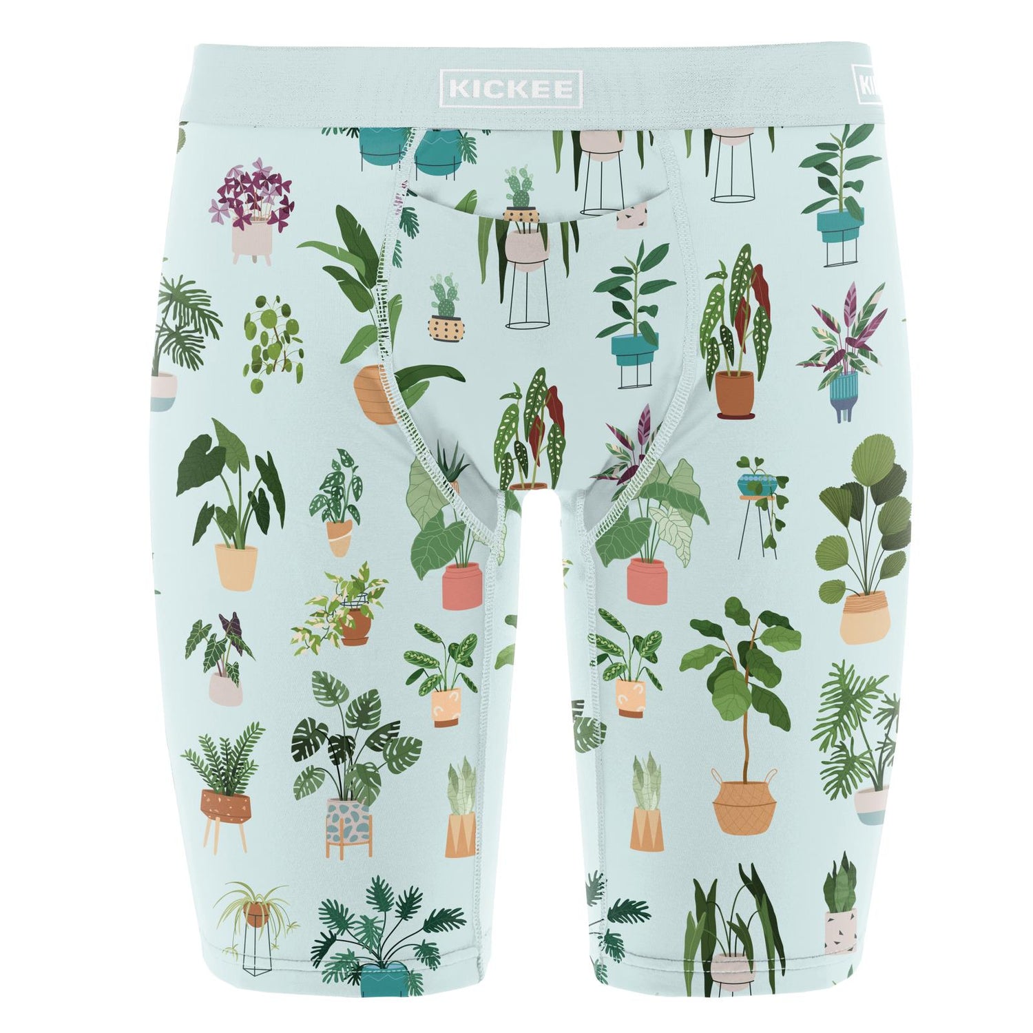 Men's Print Long Boxer Brief with Top Fly in Fresh Air House Plants (312697)