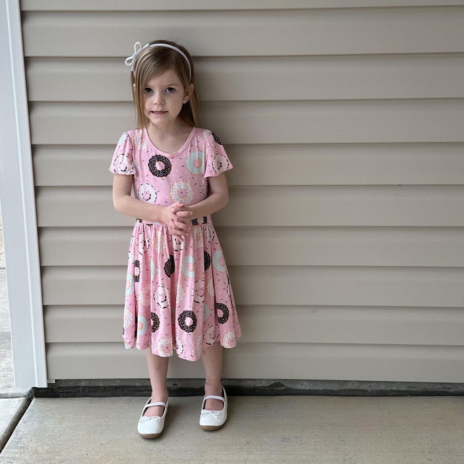 Print Flutter Sleeve Twirl Dress with Pockets in Cake Pop Donuts and Sprinkles (359862)