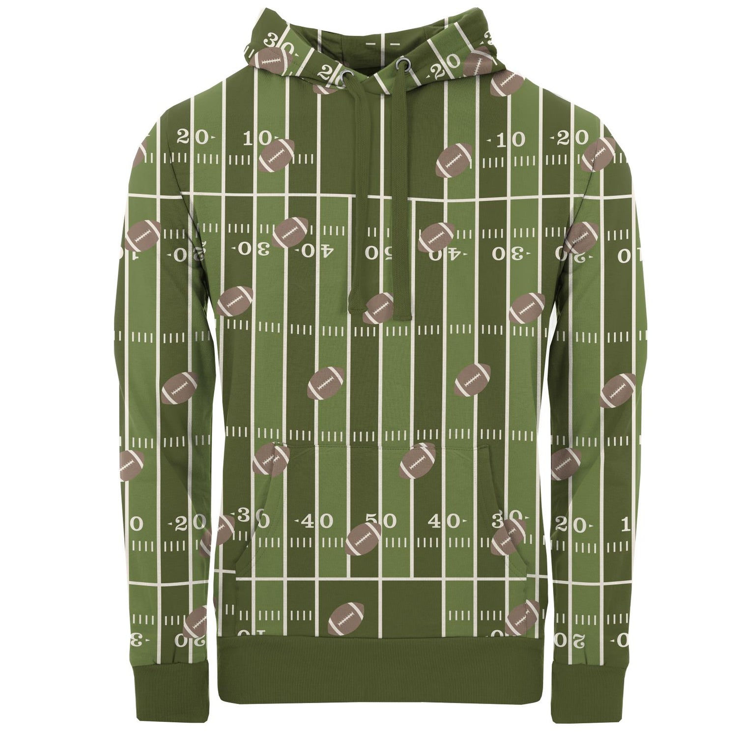 Men's Print Fleece Kangaroo Pocket Pullover in Pesto Football (333490)