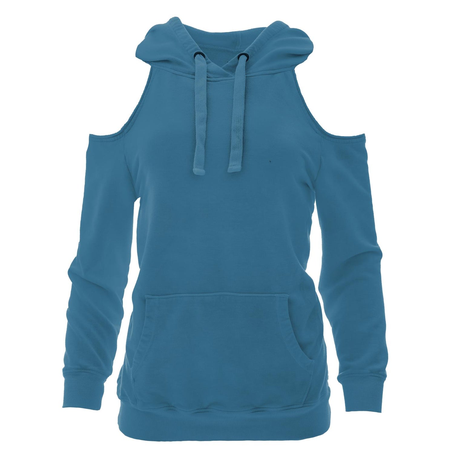 Fleece Open-Shoulder Pullover in Cerulean Blue