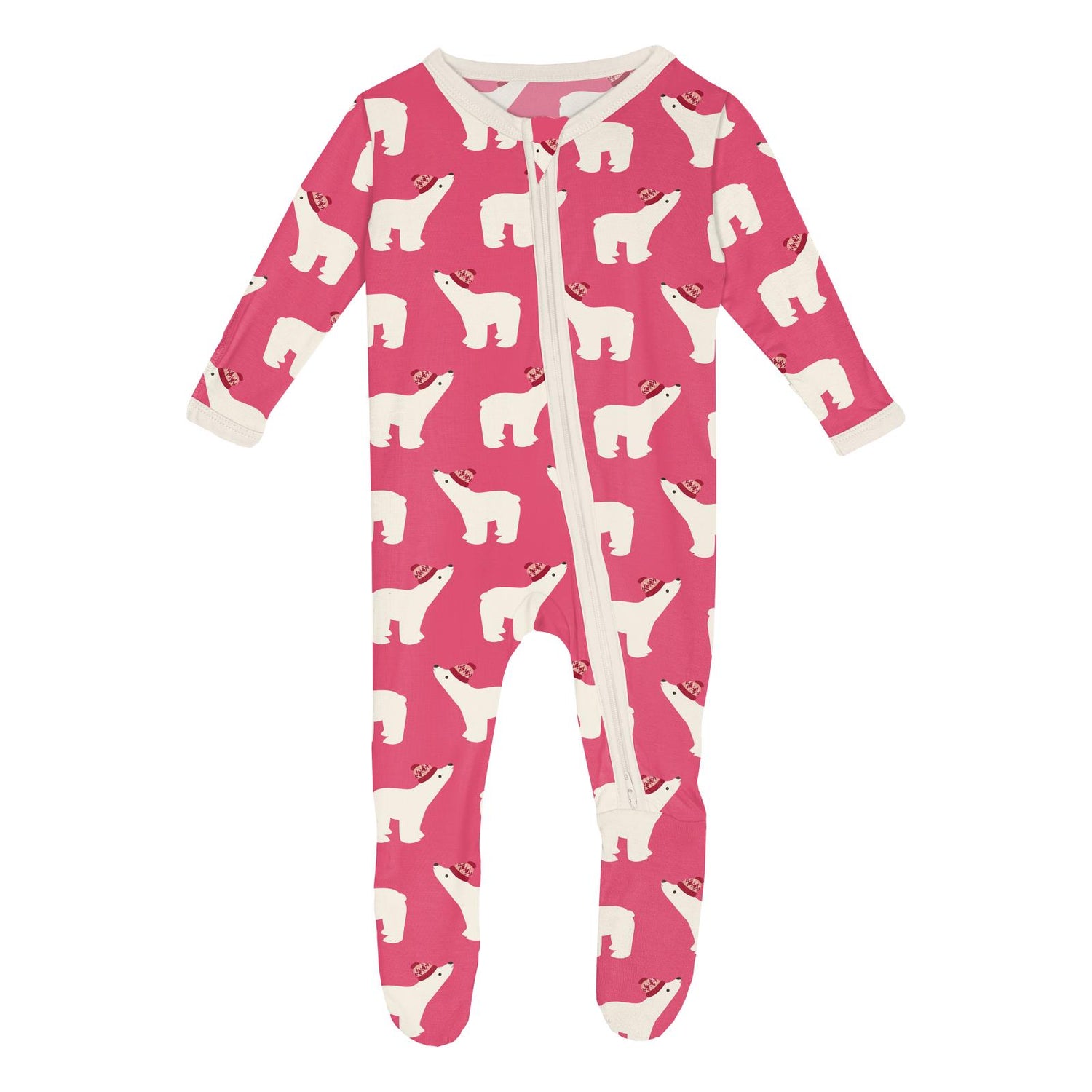 Print Footie with 2 Way Zipper in Winter Rose Polar Bears