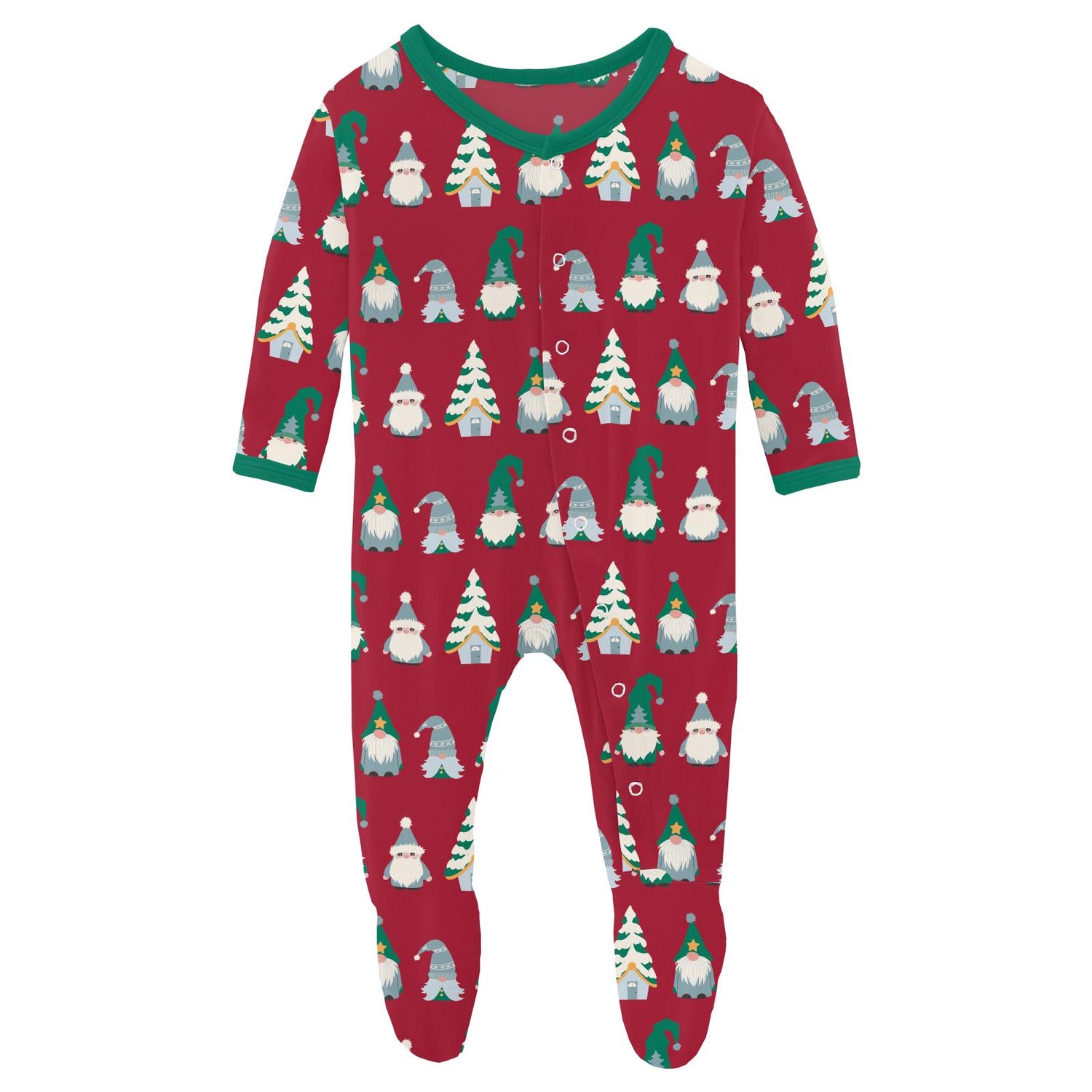 Print Footie with Snaps in Crimson Gnomes
