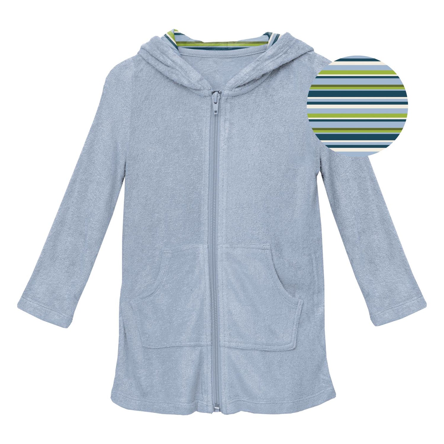 Terry Zip-Front After Swim Robe in Pond with Sailaway Stripe (237155)