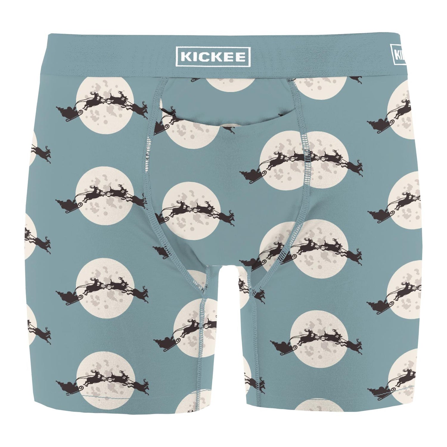 Men's Print Mid-Length Boxer Brief with Top Fly in Stormy Sea Santa's Sleigh (345575)