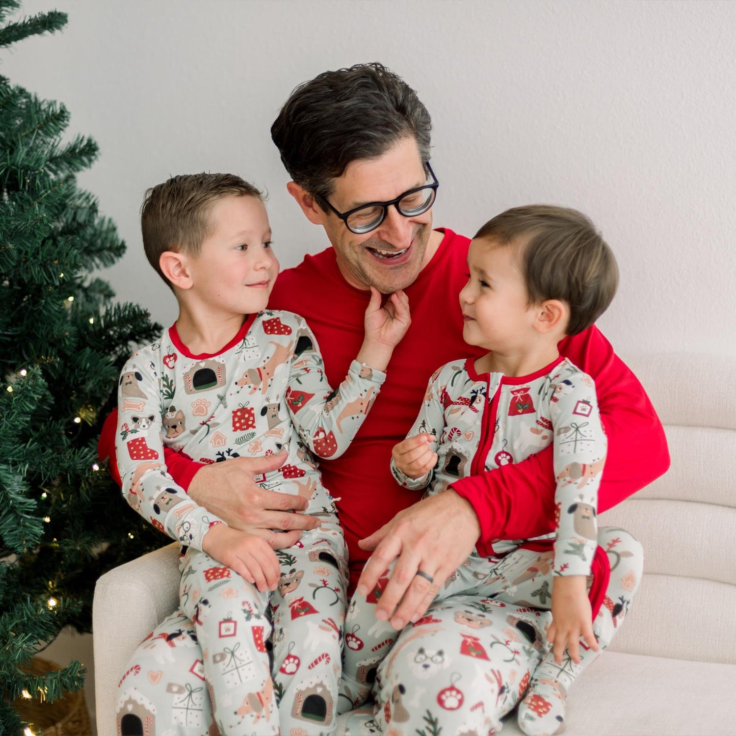 Men's Print Long Sleeve Pajama Set in Aloe Christmas Dogs (345580)