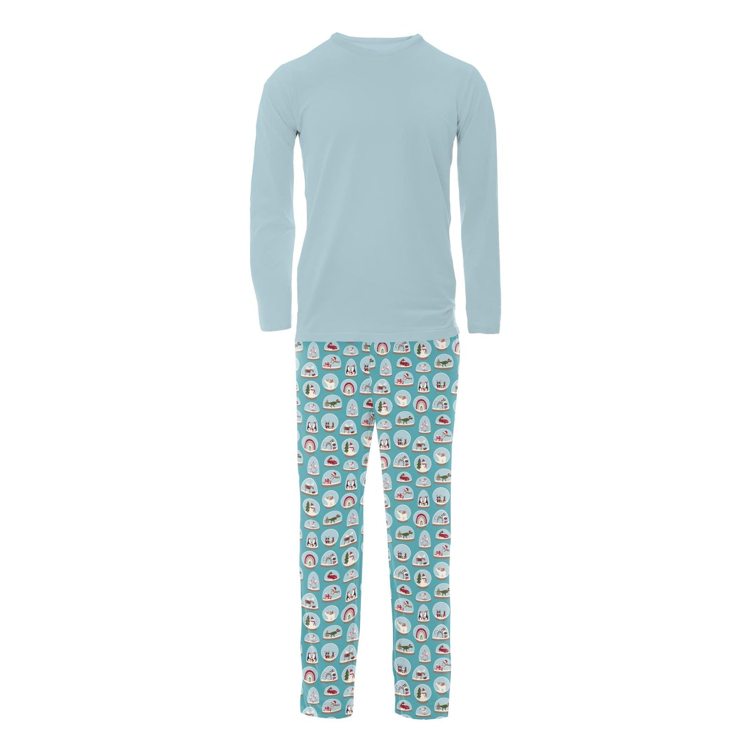 Men's Print Long Sleeve Pajama Set in Glacier Snow Globes (345591)