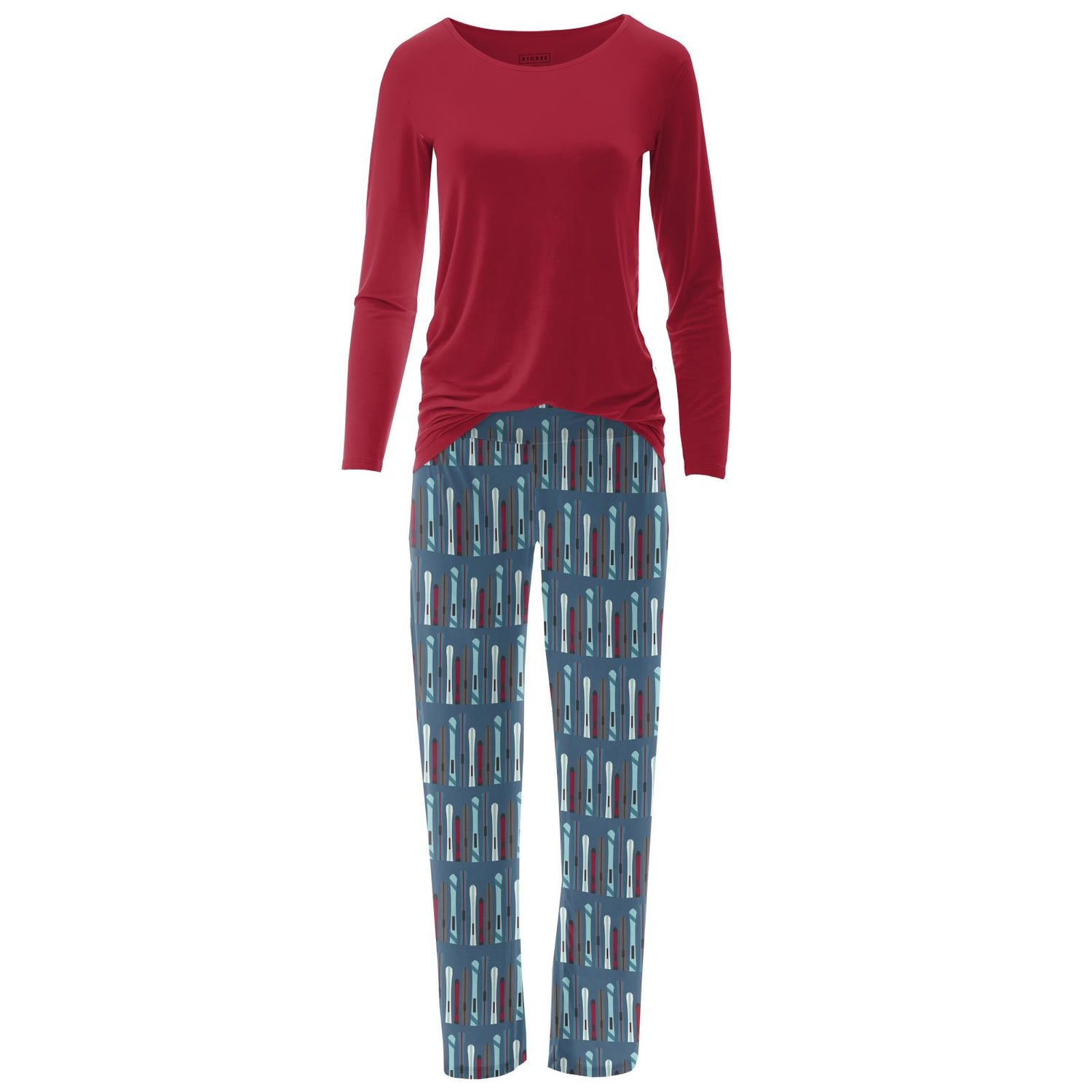 Women's Long Sleeve Relaxed Tee & Pajama Pants Set in Twilight Skis