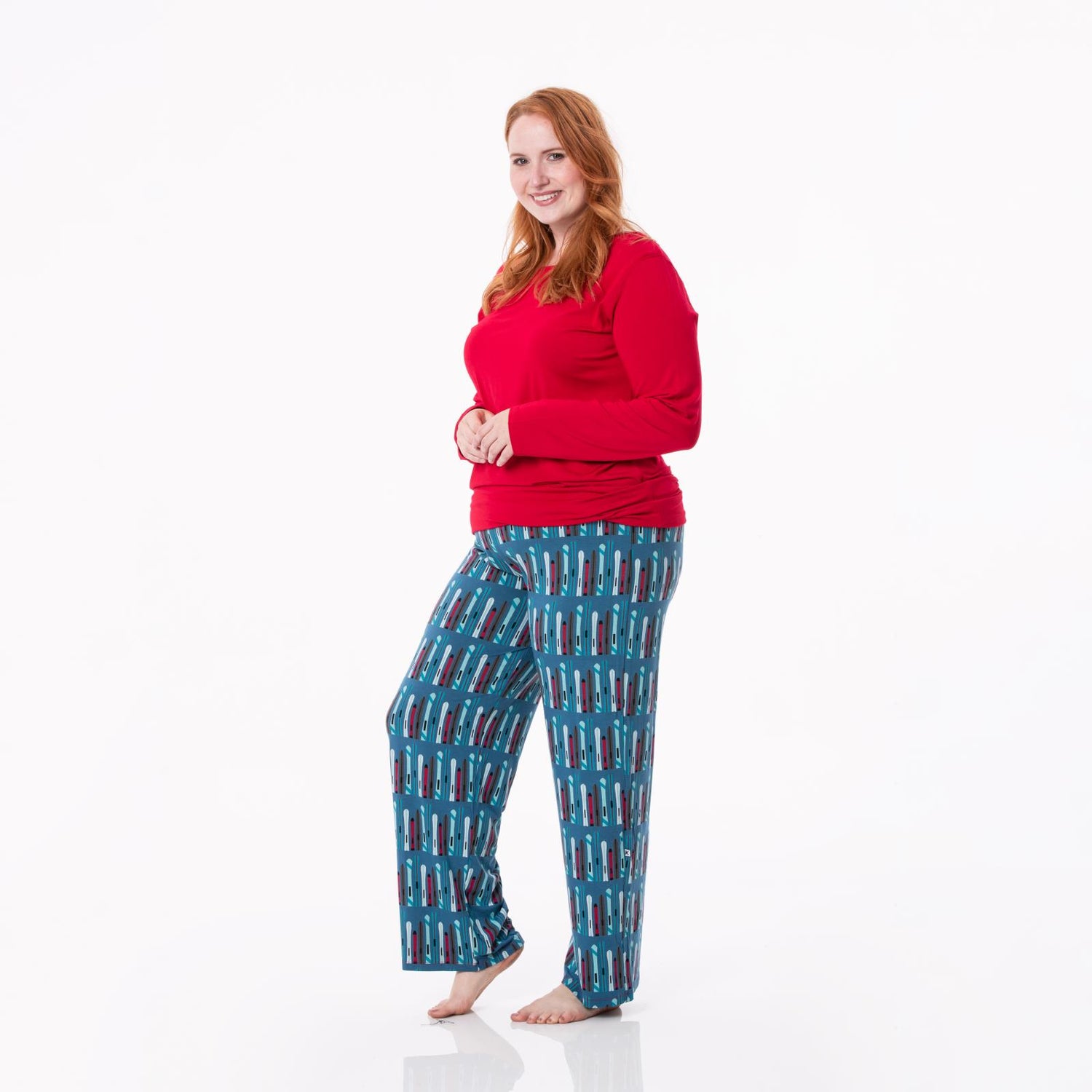 Women's Long Sleeve Relaxed Tee & Pajama Pants Set in Twilight Skis