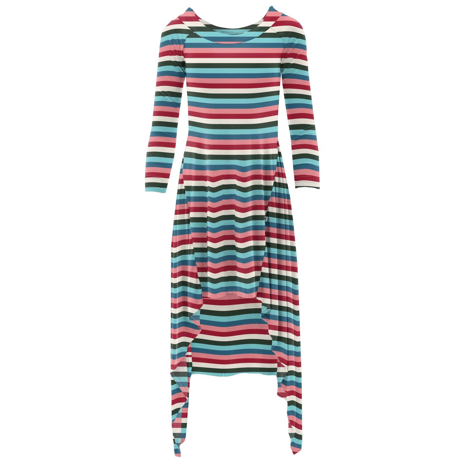 Print Long Sleeve Hi Lo Raglan Dress in Snowball Multi Stripe (199275)