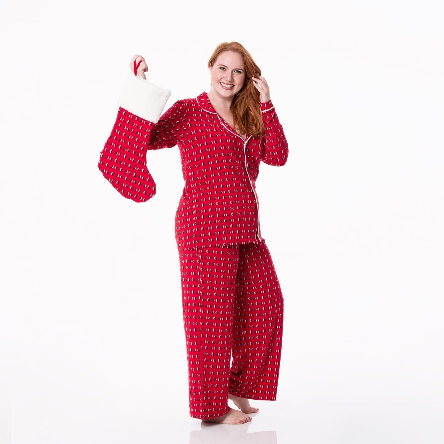 Quilted Stocking in Crimson Penguin/Midnight Holiday Plaid (199388)