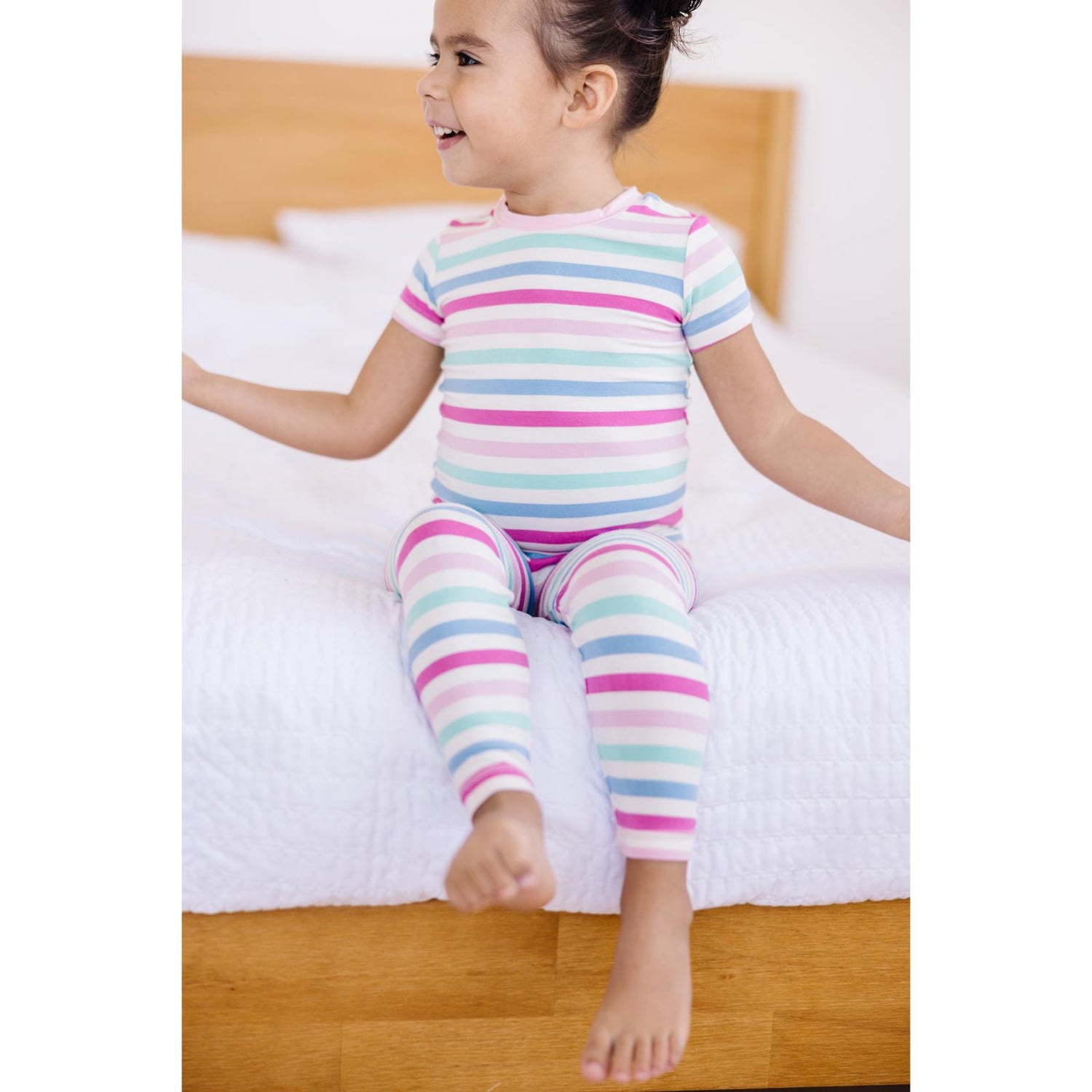 Print Short Sleeve Pajama Set in Skip To My Lou Stripe