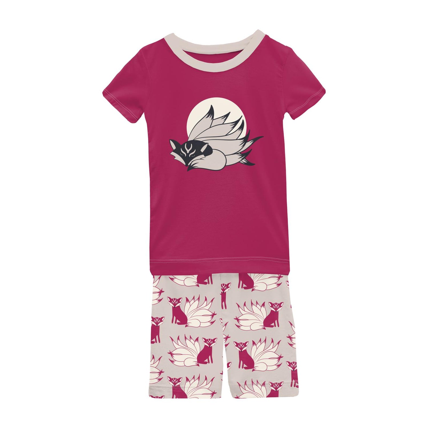 Short Sleeve Graphic Tee Pajama Set with Shorts in Latte Kitsune (272866)