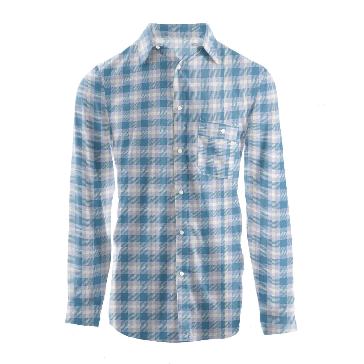 Men's Print Long Sleeve Woven Button-Down Shirt in Blue Moon Holiday Plaid (122652)