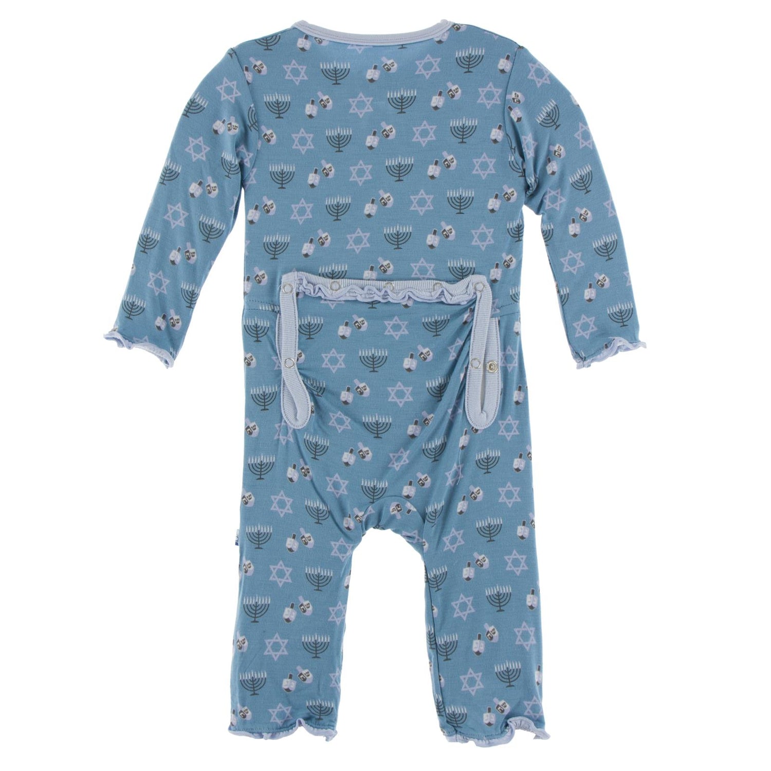 Print Muffin Ruffle Coverall with Snaps in Blue Moon Hanukkah (122713)