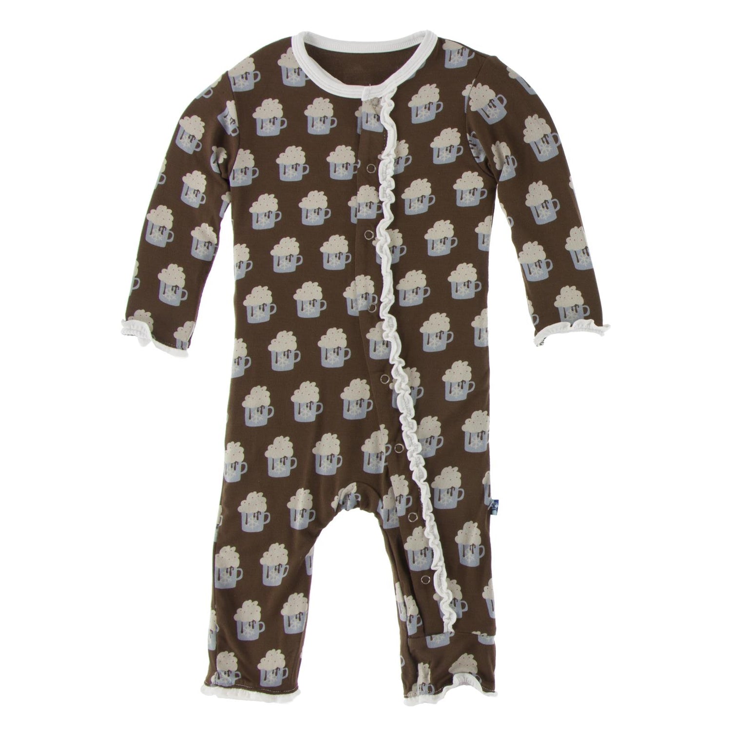 Print Muffin Ruffle Coverall with Snaps in Hot Cocoa