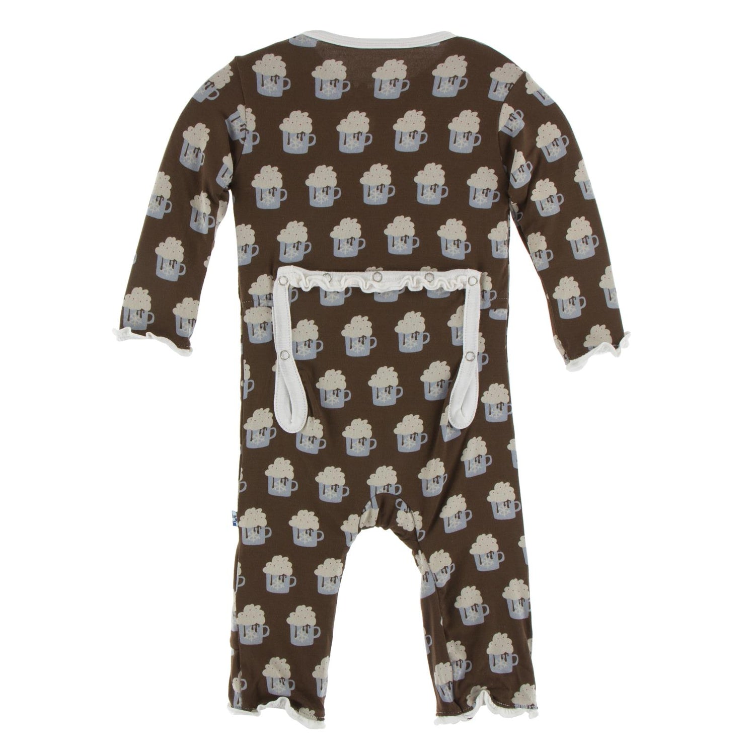 Print Muffin Ruffle Coverall with Snaps in Hot Cocoa