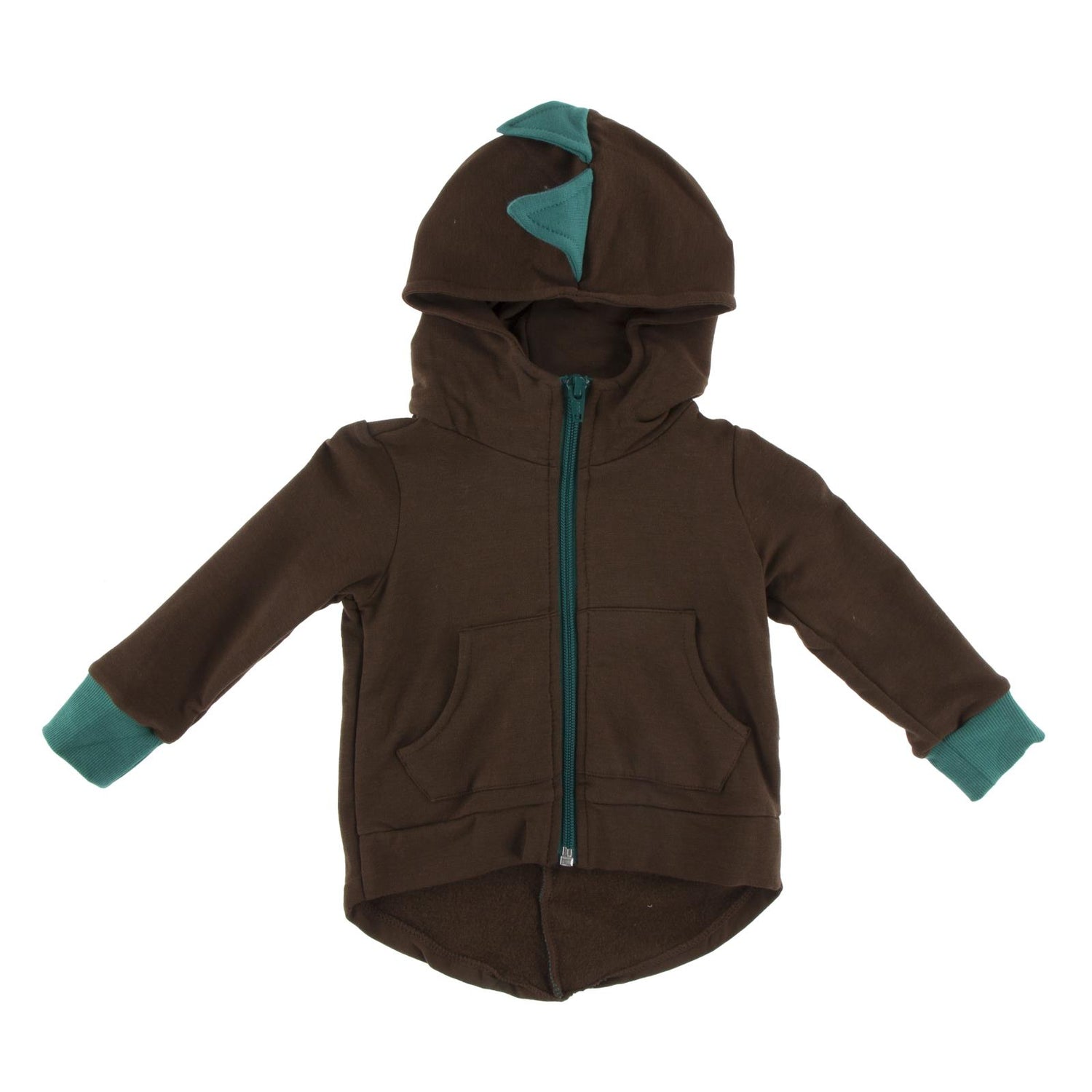 Fleece Dino Hooded Jacket in Cocoa with Ivy (122030)