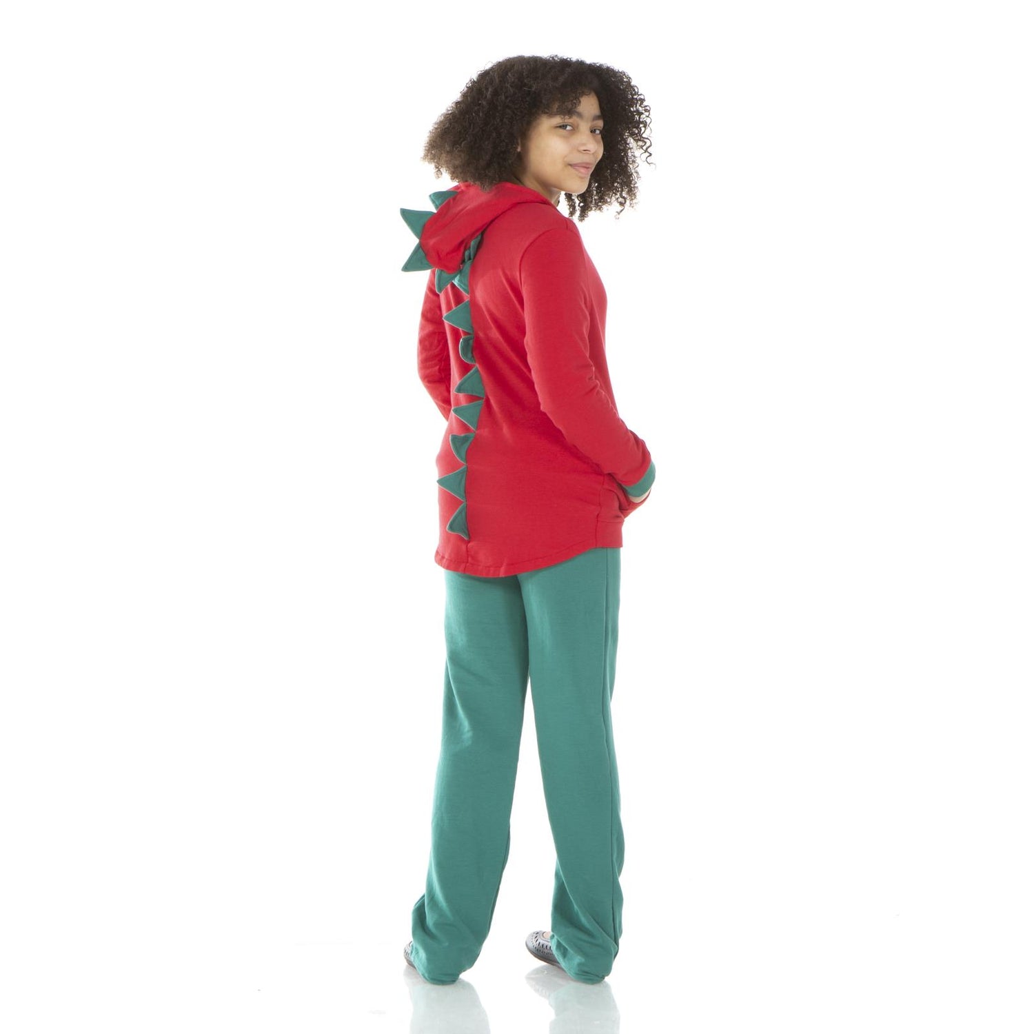 Fleece Dino Hooded Jacket in Crimson with Ivy (122056)