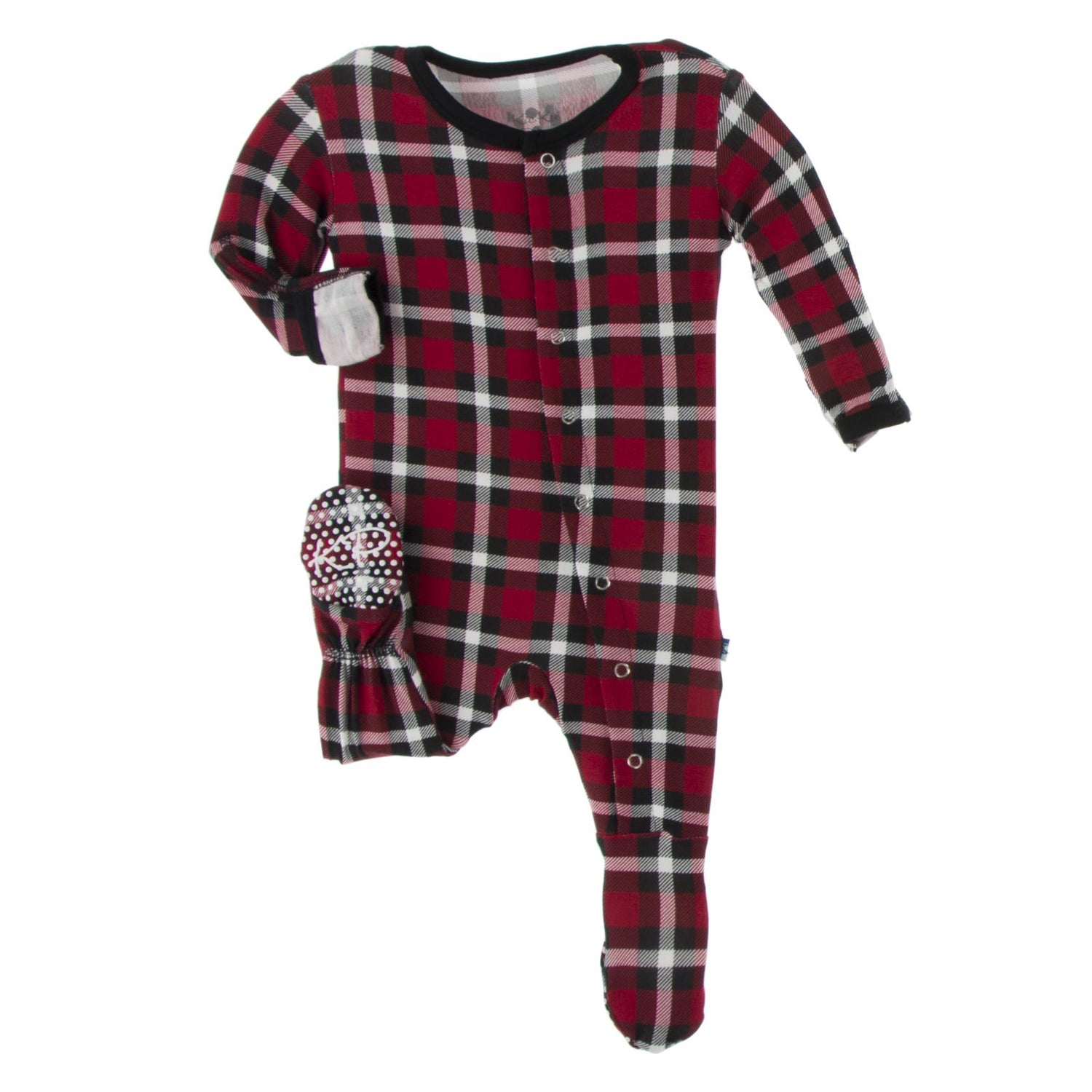 Print Footie with Snaps in Crimson Holiday Plaid