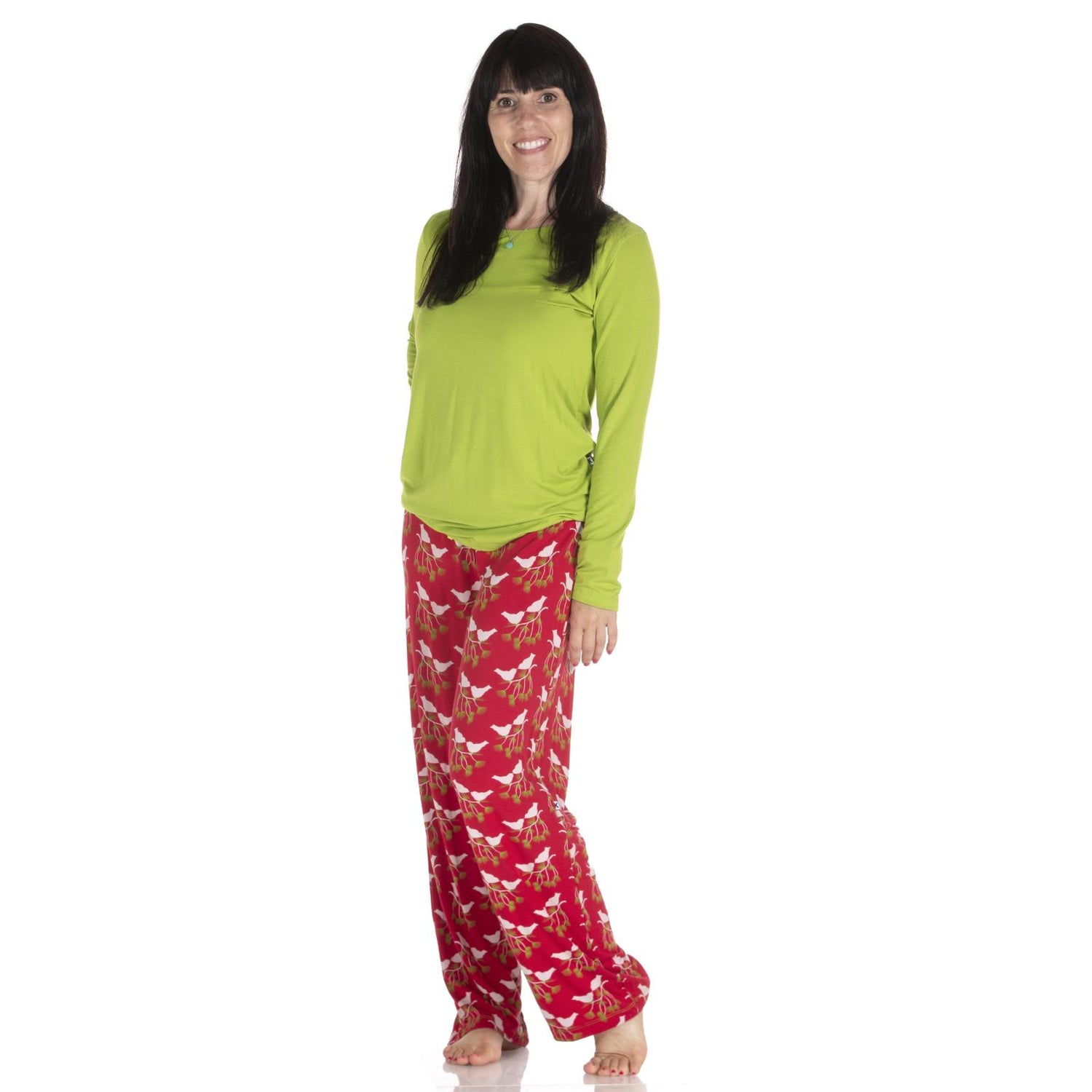 Long Sleeve Relaxed Tee & Pant Set in Crimson Kissing Birds