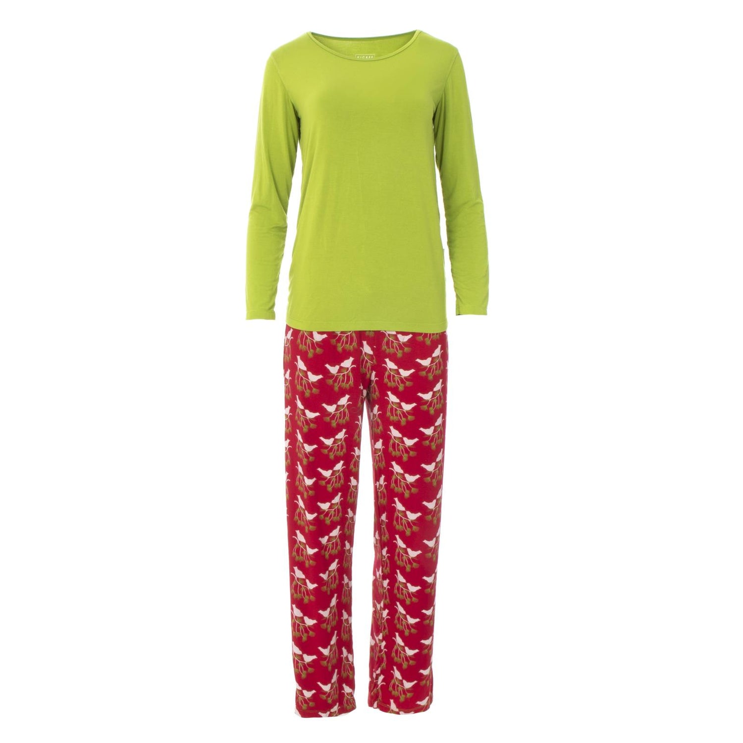 Long Sleeve Relaxed Tee & Pant Set in Crimson Kissing Birds