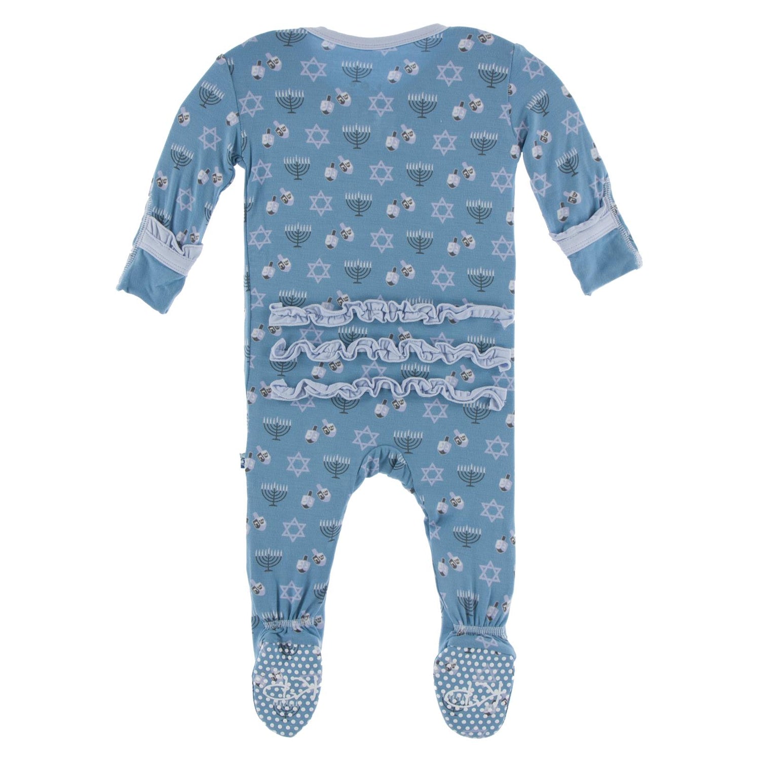 Print Layette Ruffle Footie with Snaps in Blue Moon Hanukkah (123243)