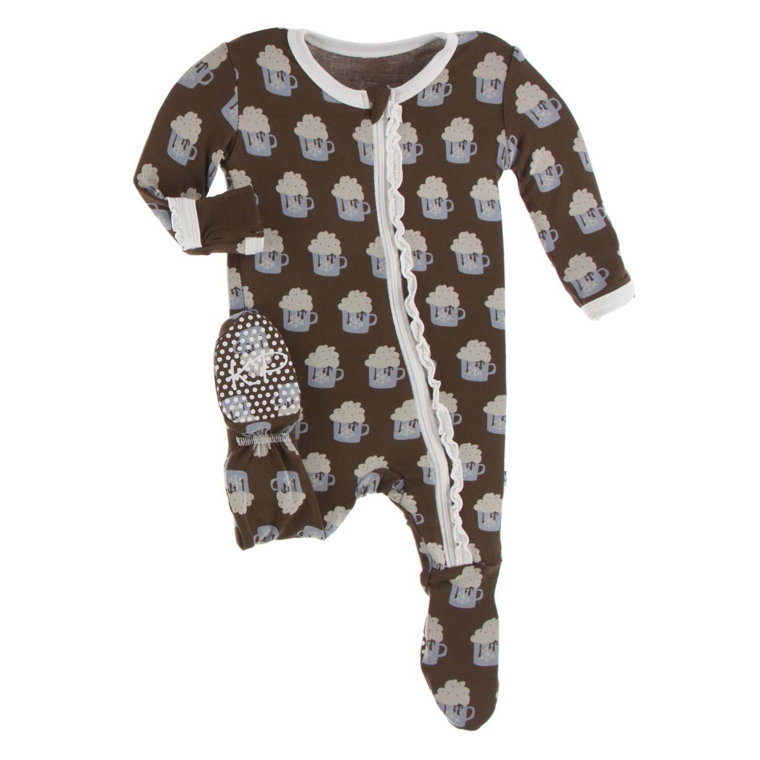 Print Muffin Ruffle Footie with Zipper in Hot Cocoa