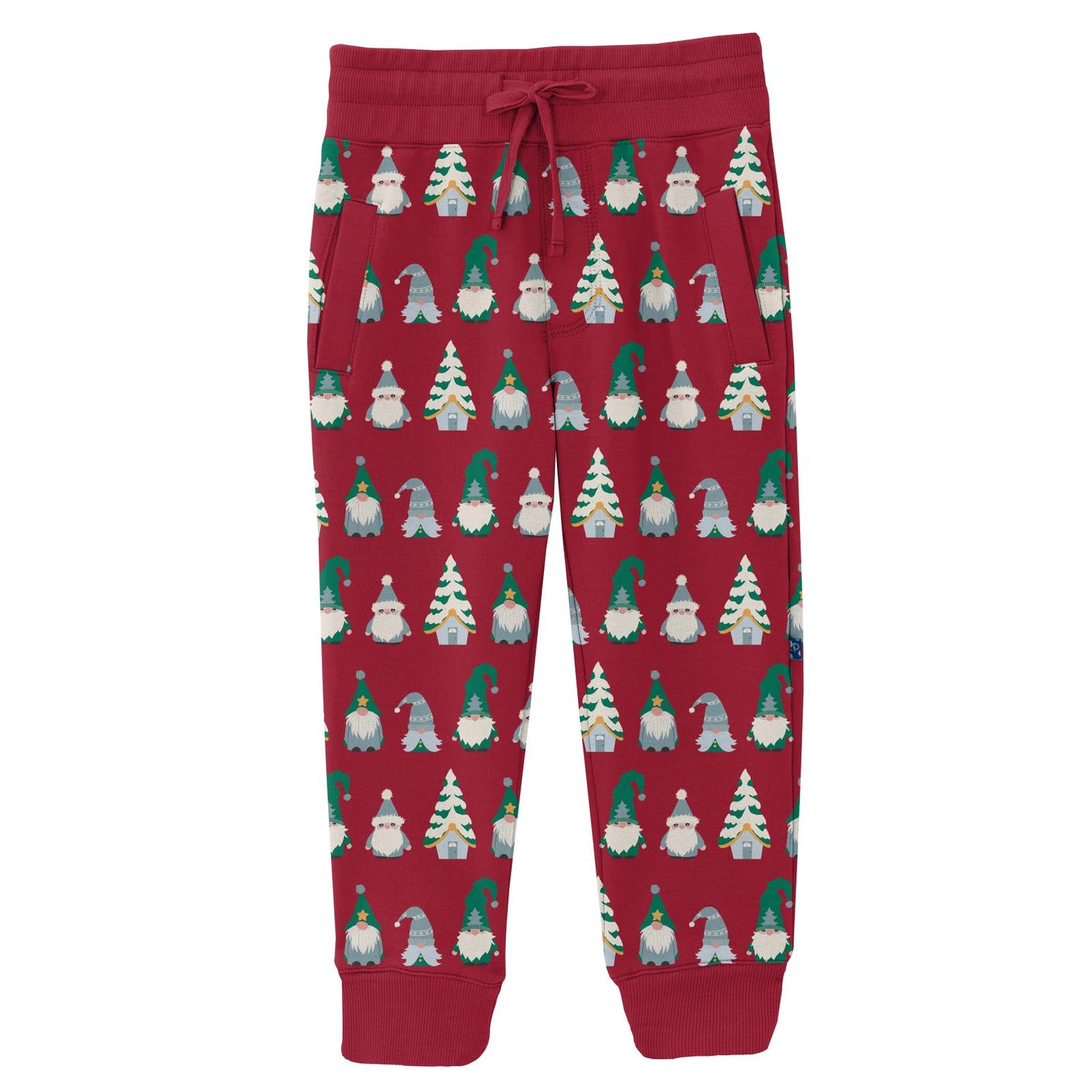 Print Fleece Joggers in Crimson Gnomes