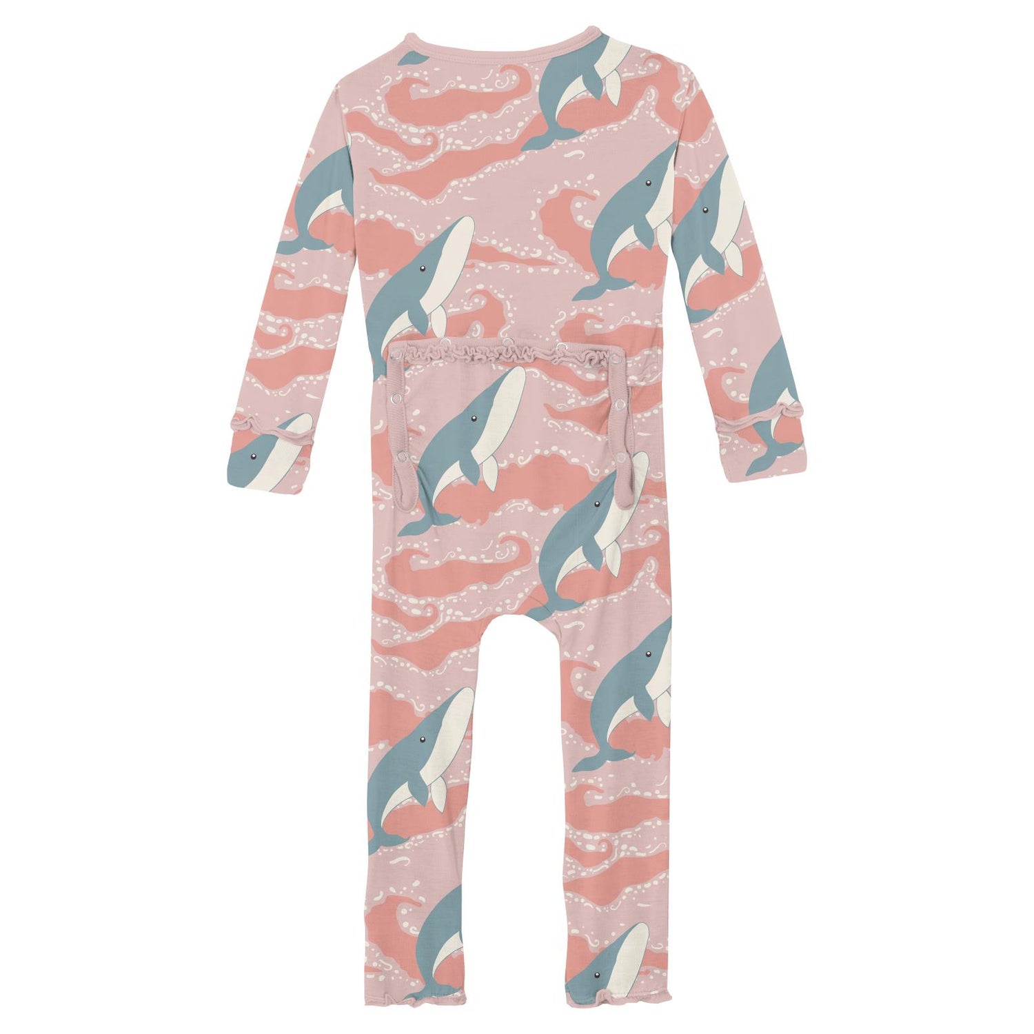 Print Muffin Ruffle Coverall with 2 Way Zipper in Baby Rose Splashing Whales (312914)