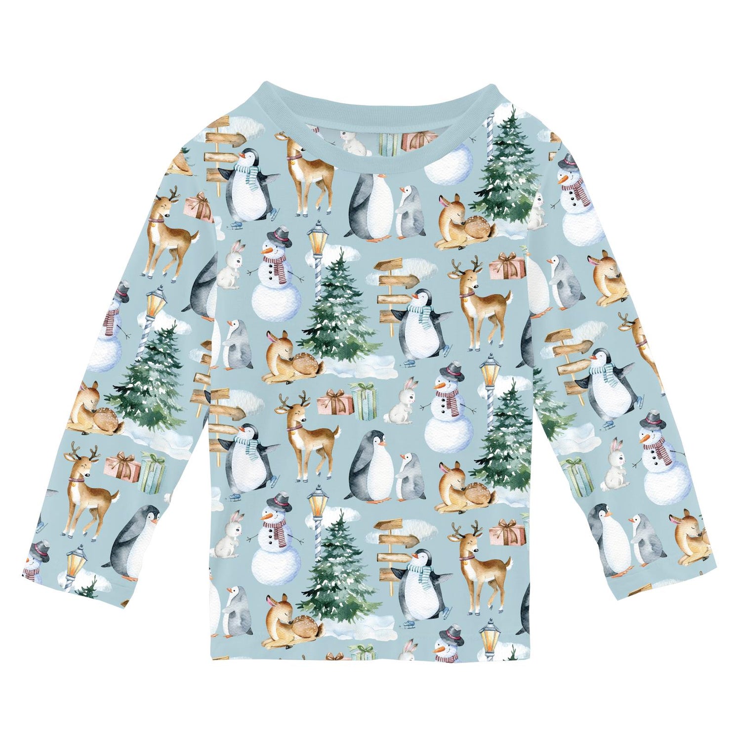 Print Long Sleeve Crew Neck Tee in Spring Sky Winter Woodland (343161)