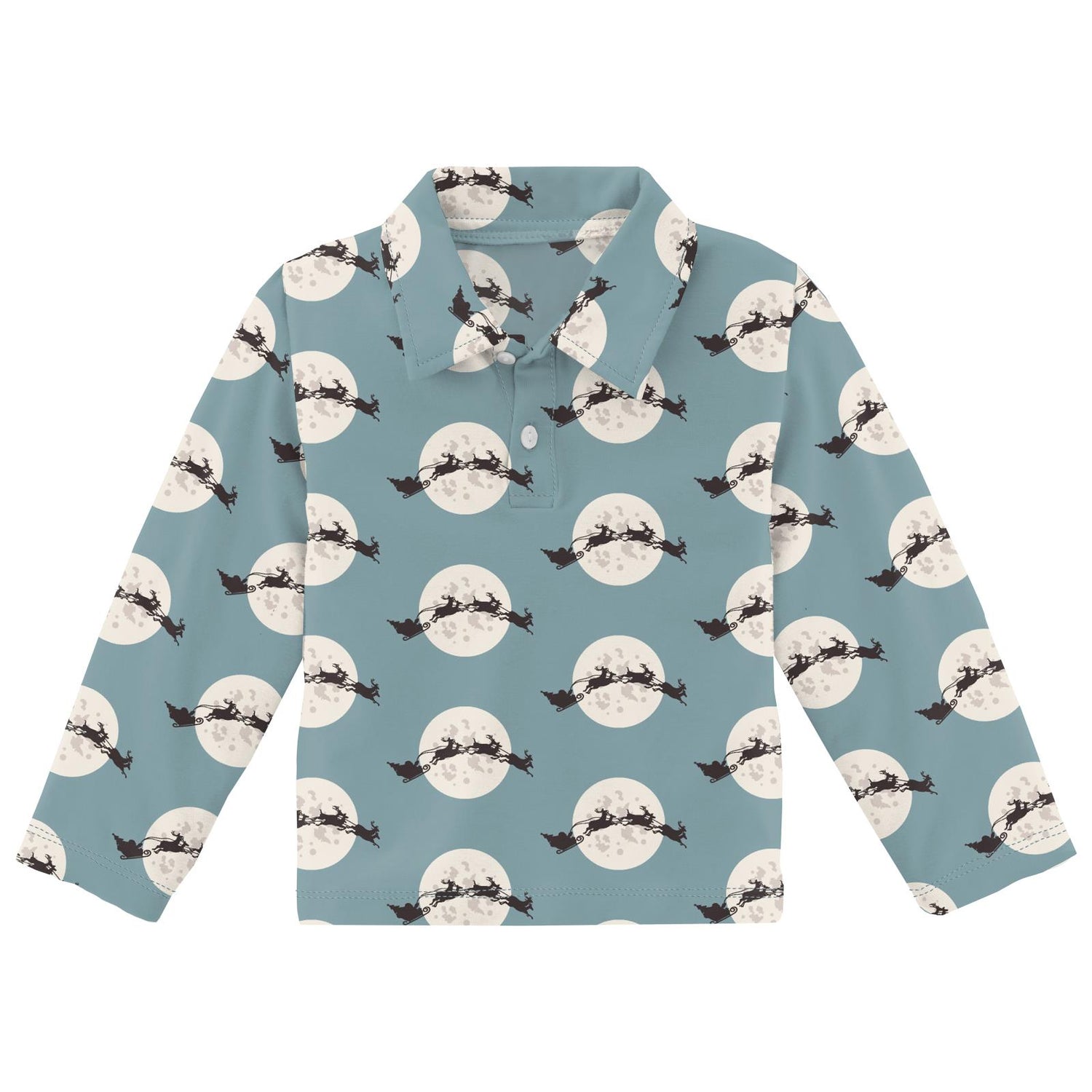 Print Long Sleeve Polo in Stormy Sea Santa's Sleigh (343248)