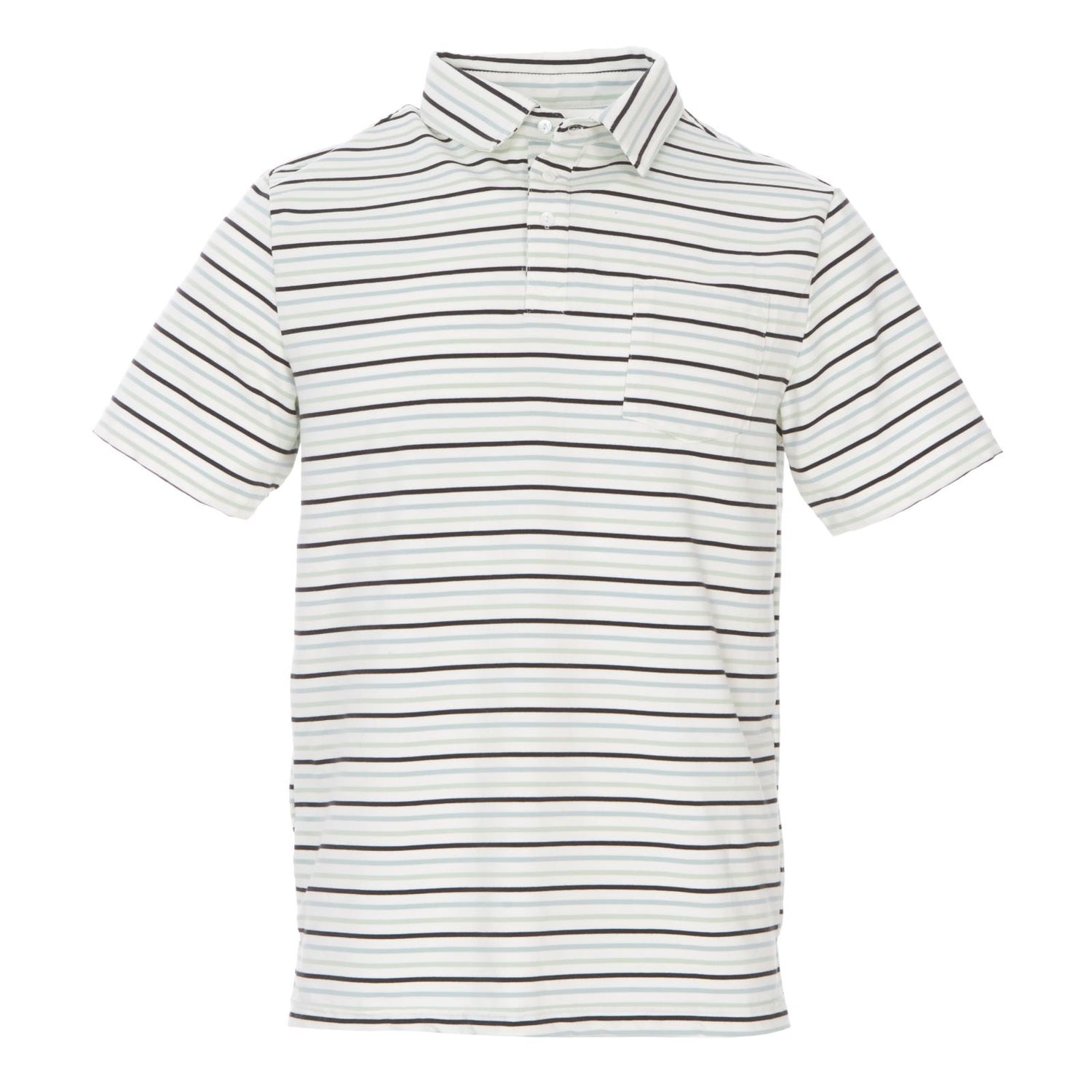 Men's Print Short Sleeve Luxe Jersey Polo with Pocket in Tuscan Afternoon Stripe