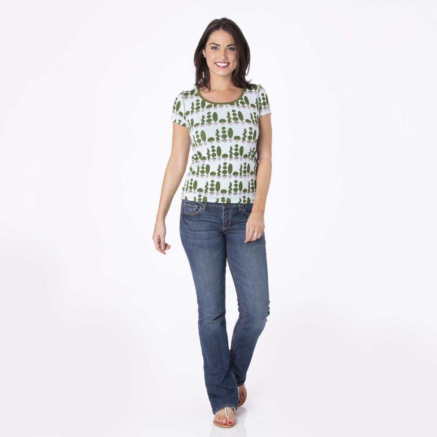 Print Short Sleeve Scoop Neck Tee in Spring Sky Villa Garden