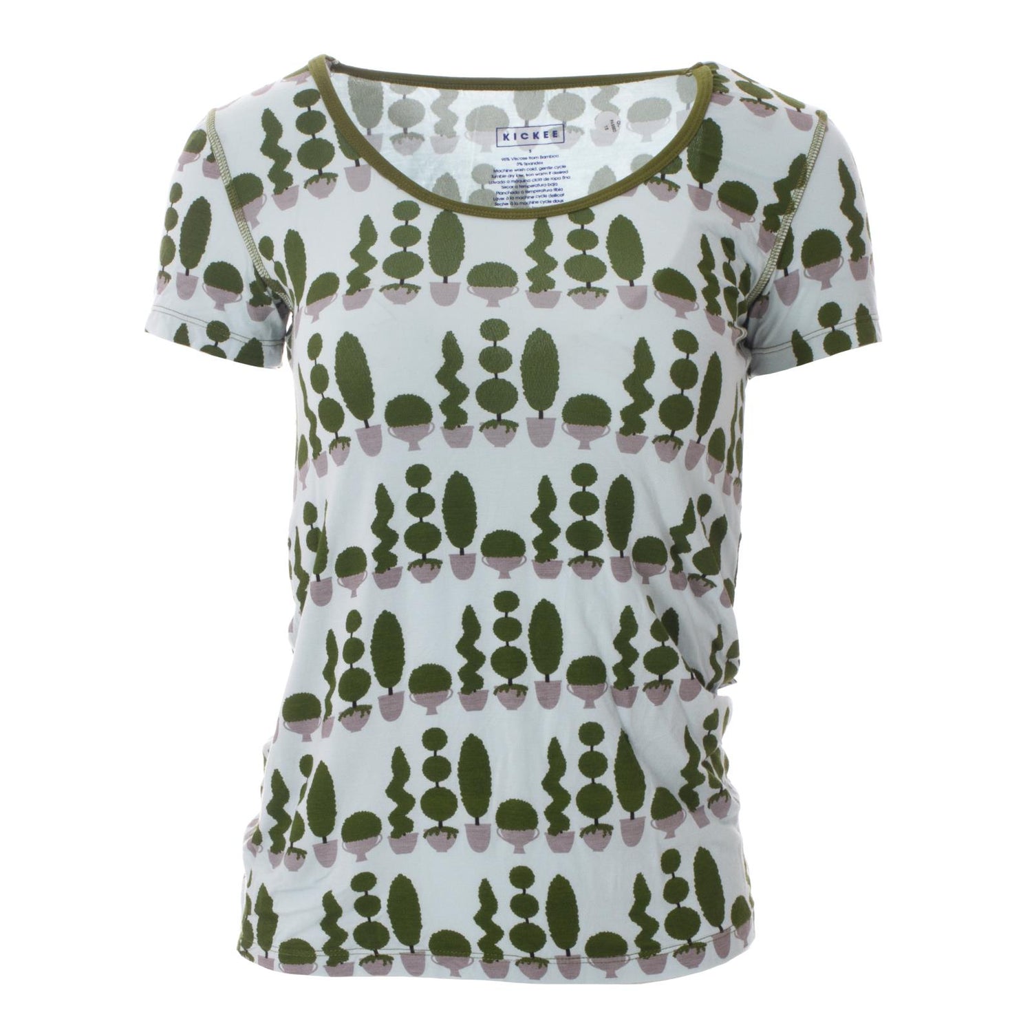 Print Short Sleeve Scoop Neck Tee in Spring Sky Villa Garden