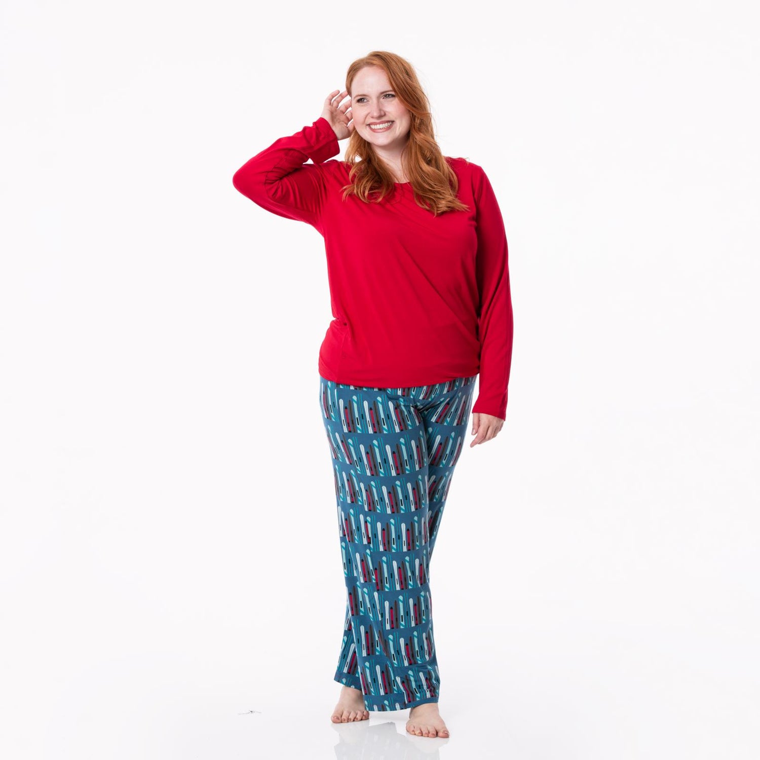 Women's Long Sleeve Relaxed Tee & Pajama Pants Set in Twilight Skis