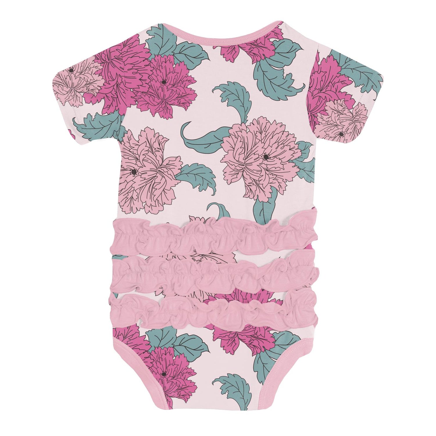 Print Short Sleeve Ruffle One Piece in Shrinking Violet Peonies (341541)