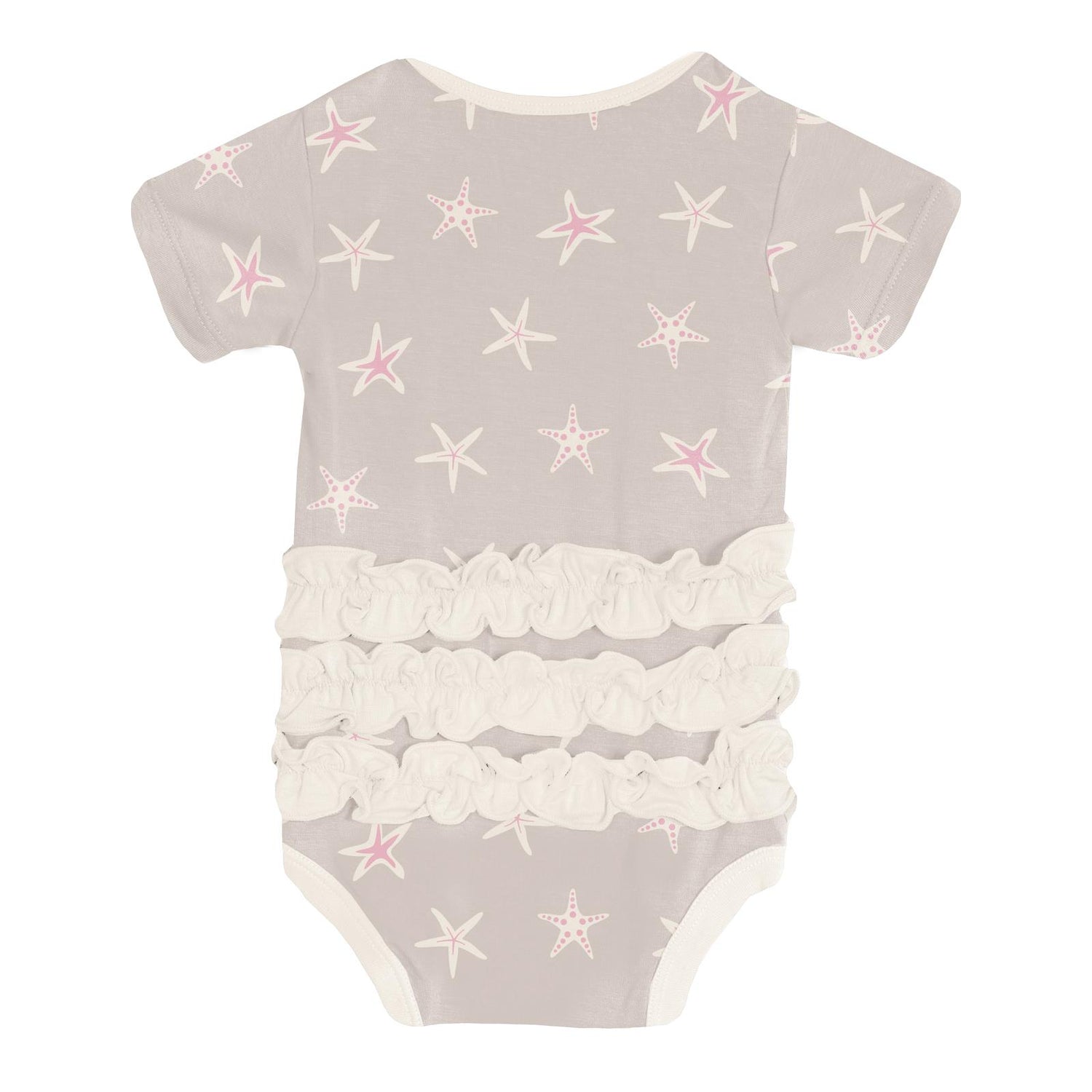 Print Short Sleeve Ruffle One Piece in Latte Starfish (341496)