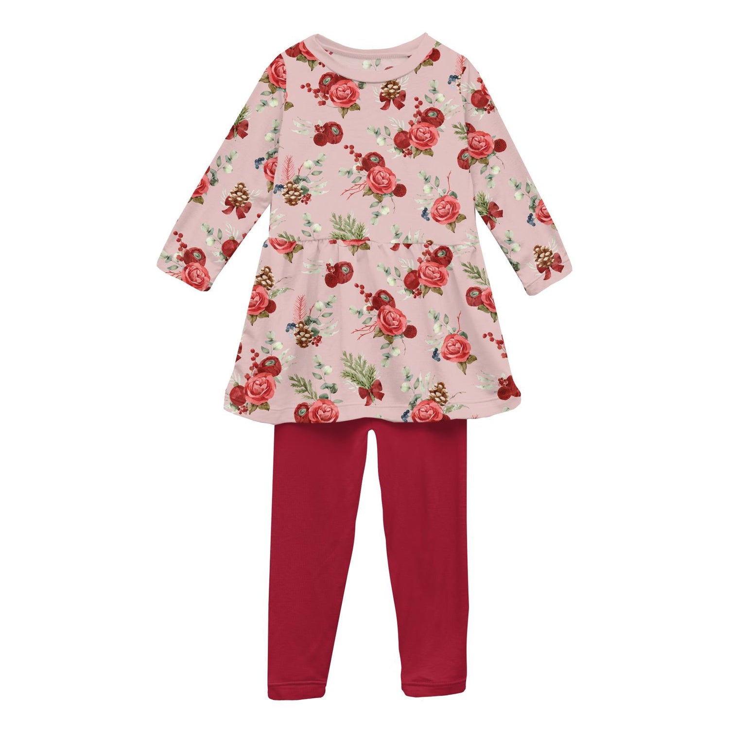 Print Long Sleeve Playtime Outfit Set in Baby Rose Holiday Floral (364152)