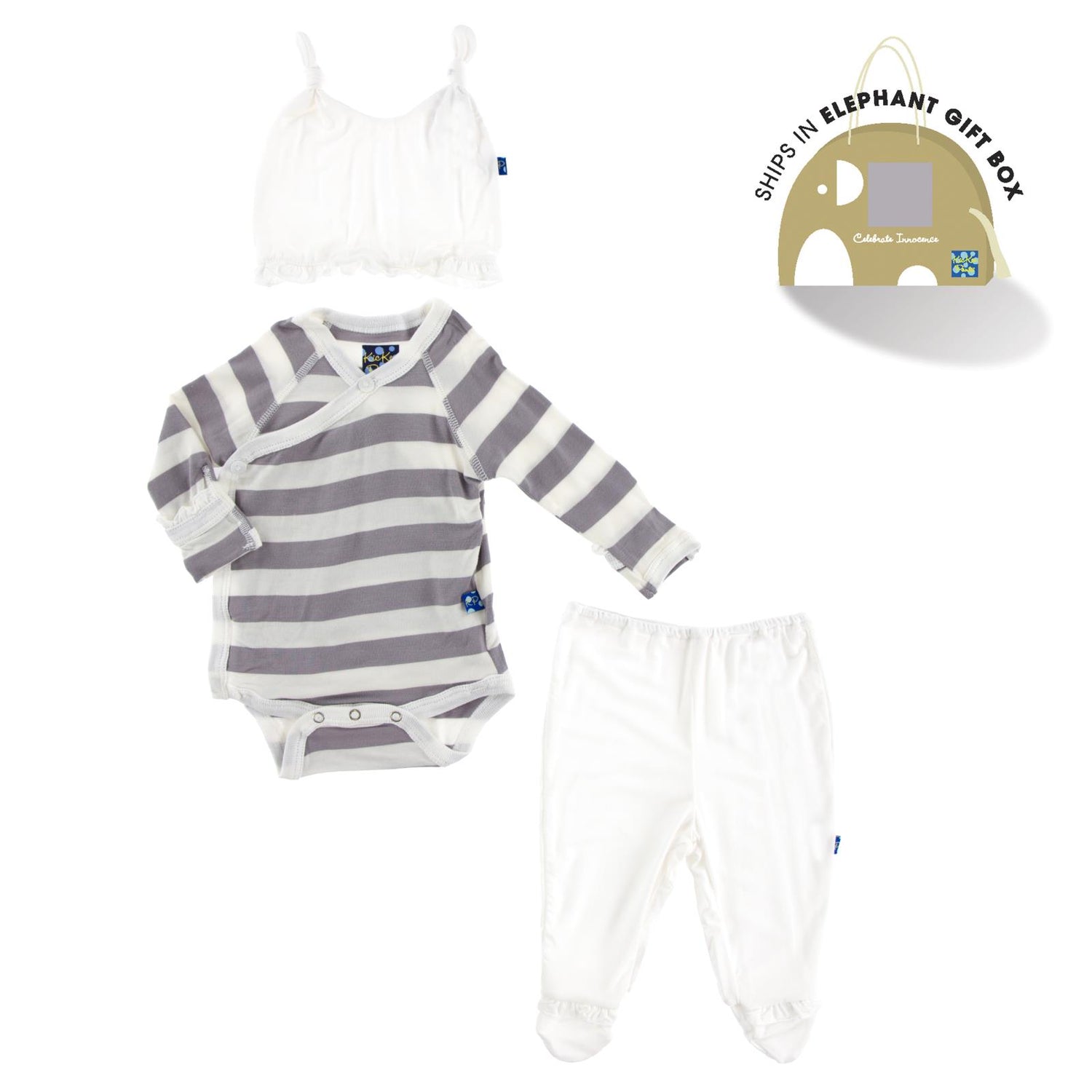 Ruffle Kimono Newborn Gift Set with Elephant Box in Feather Contrast Stripe (261885)