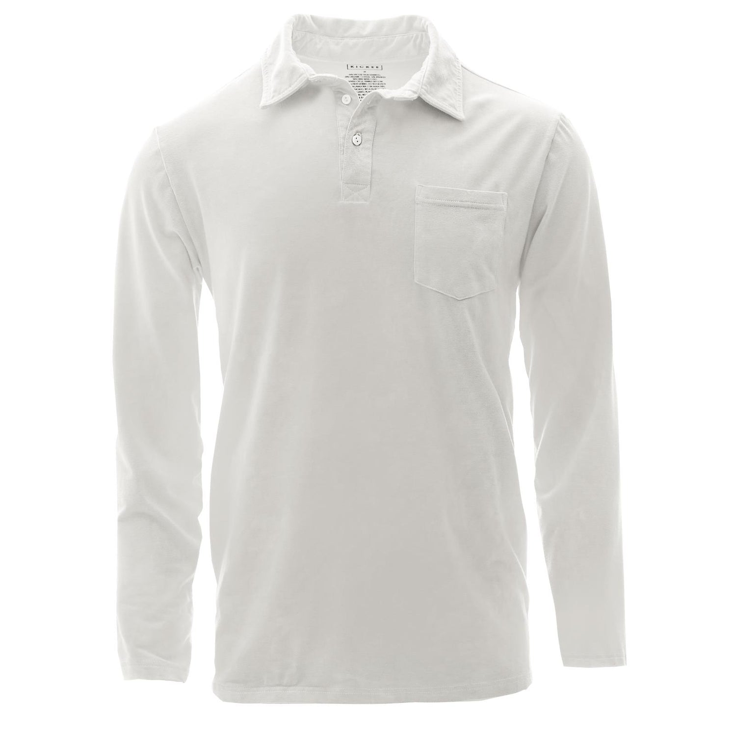 Men's Solid Long Sleeve Luxe Jersey Polo with Pocket in Natural