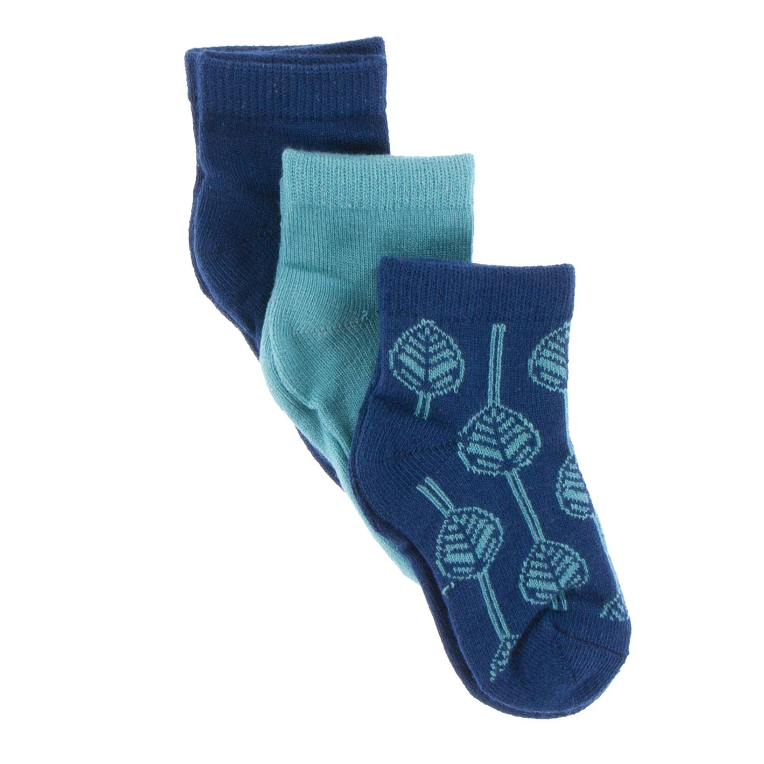 Low Ankle Sock Set in Navy, Neptune & Navy Leaf Lattice (339195)