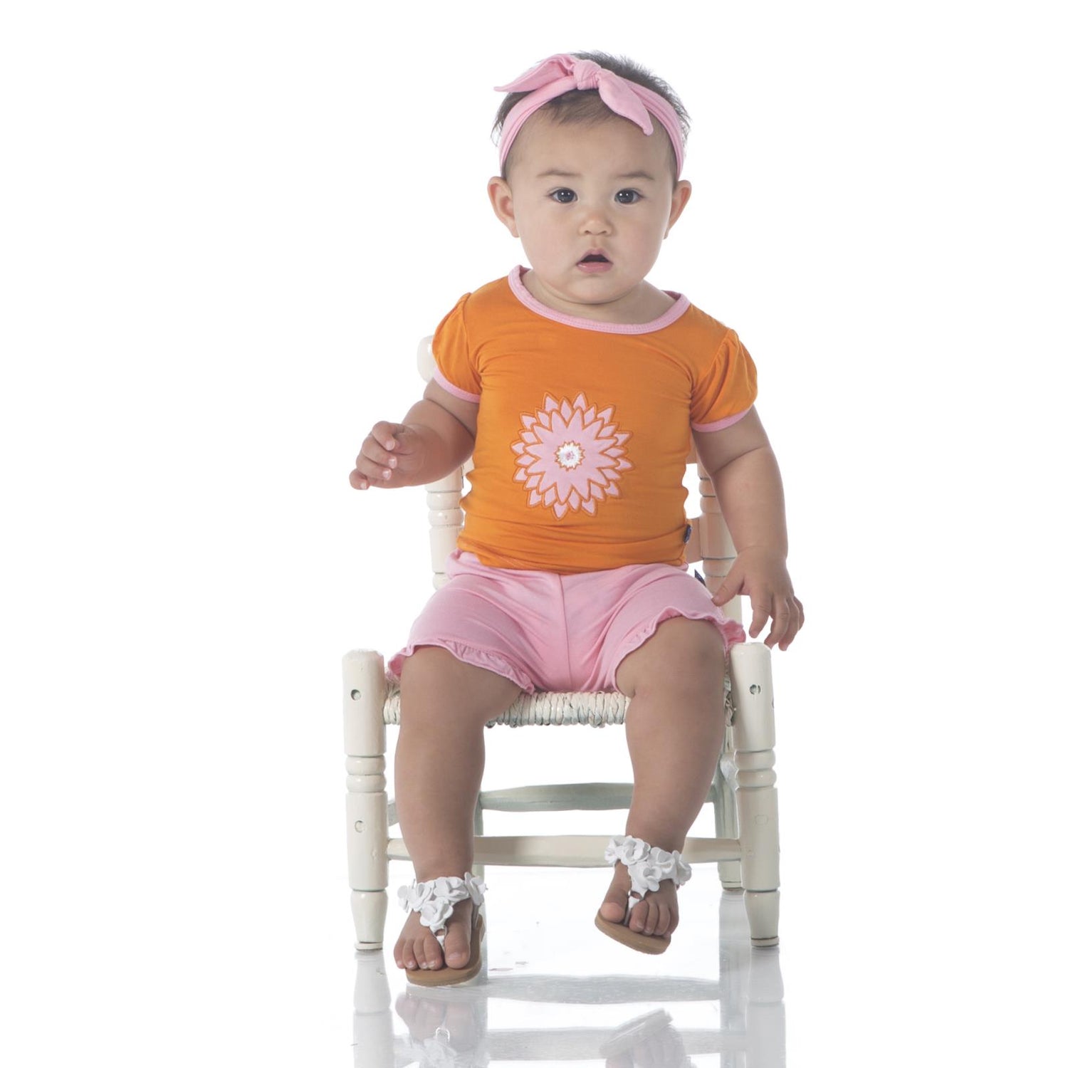 Short Sleeve Applique Puff Tee in Sunset Water Lily