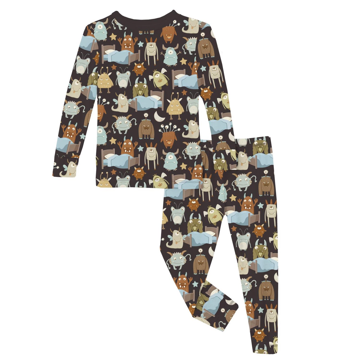 Print Long Sleeve Pajama Set in Midnight Monsters Under the Bed (374434)